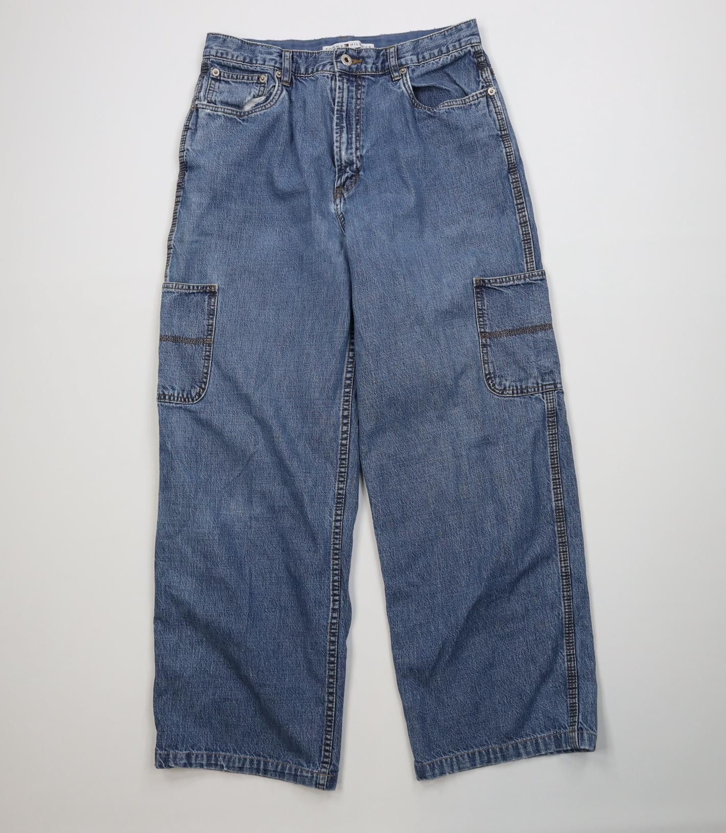 Tommy Hilfiger Vintage 90s Y2K Tommy Hilfiger Wide Leg Cargo Denim Jeans Size 34" / US 12 / IT 48 - 1 Thumbnail