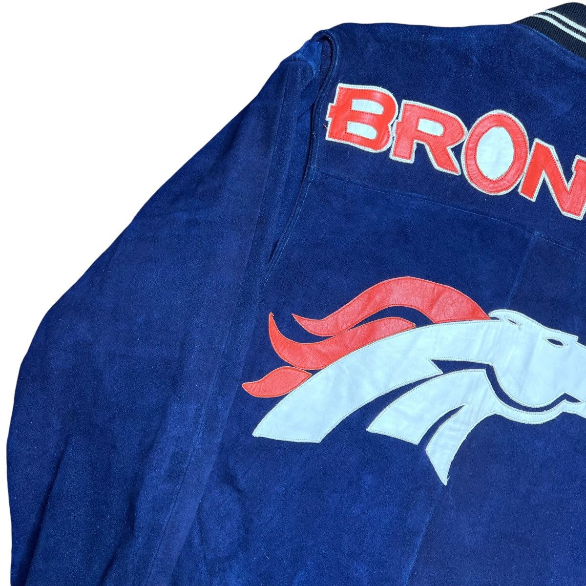 NFL × Vintage Vintage 1990s NFL Denver Broncos Blue Suede Zip Up Jacket Size US XL / EU 56 / 4 - 18 Thumbnail