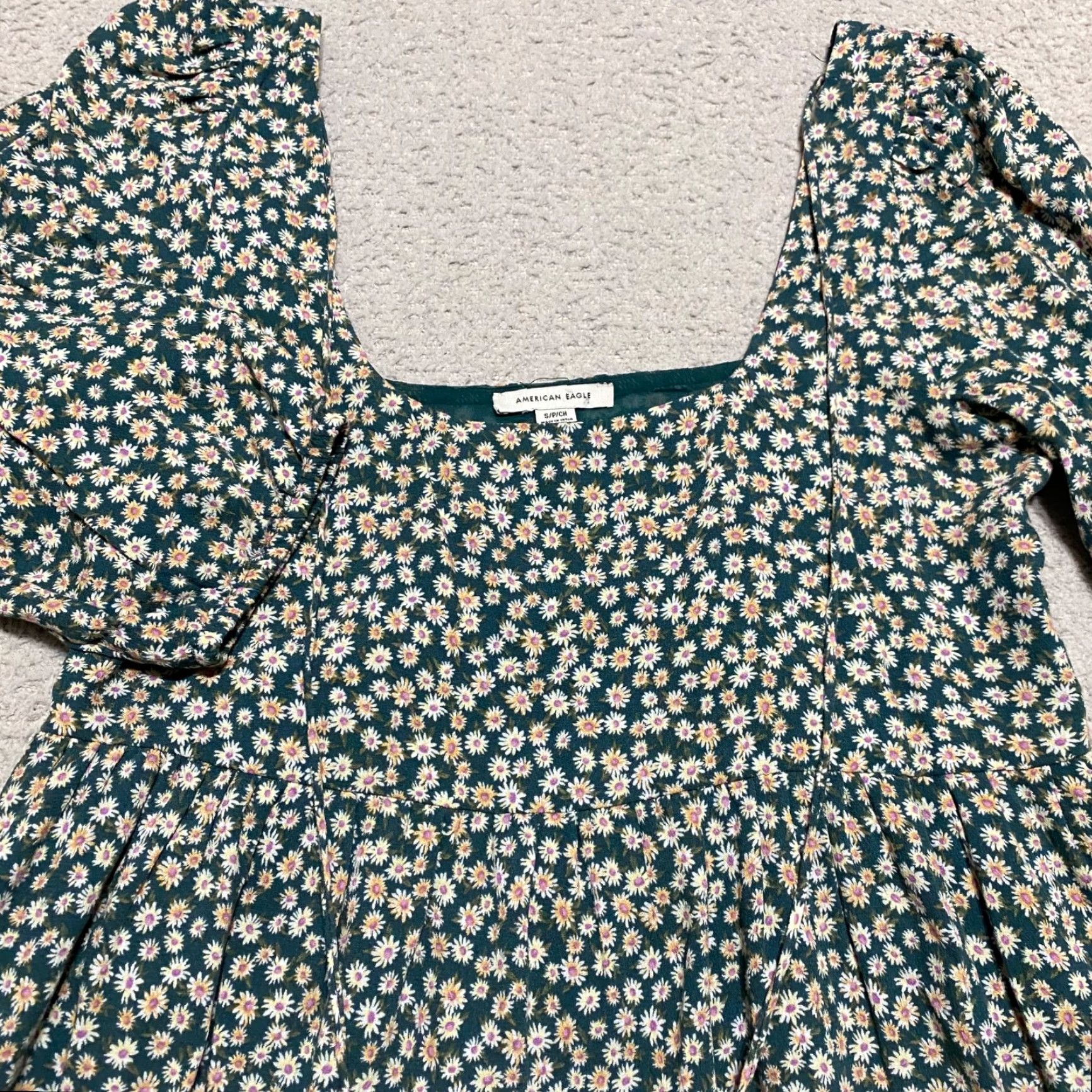 American Eagle Outfitters American Eagle Dress Womens Small Green Floral Square Neck Mini Scoop Back Size S / US 4 / IT 40 - 3 Thumbnail