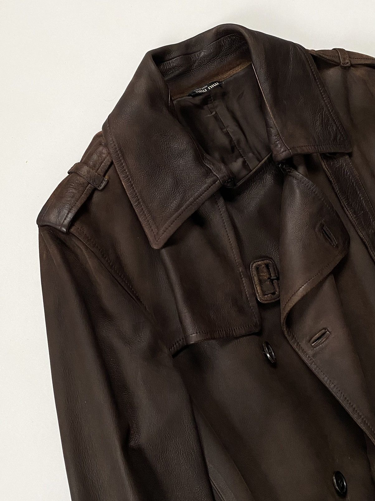 Miu Miu 🔥Archive Miu Miu FW2006 Hand Dyed Leather Trench Coat Brown Size M / US 6-8 / IT 42-44 - 15 Thumbnail