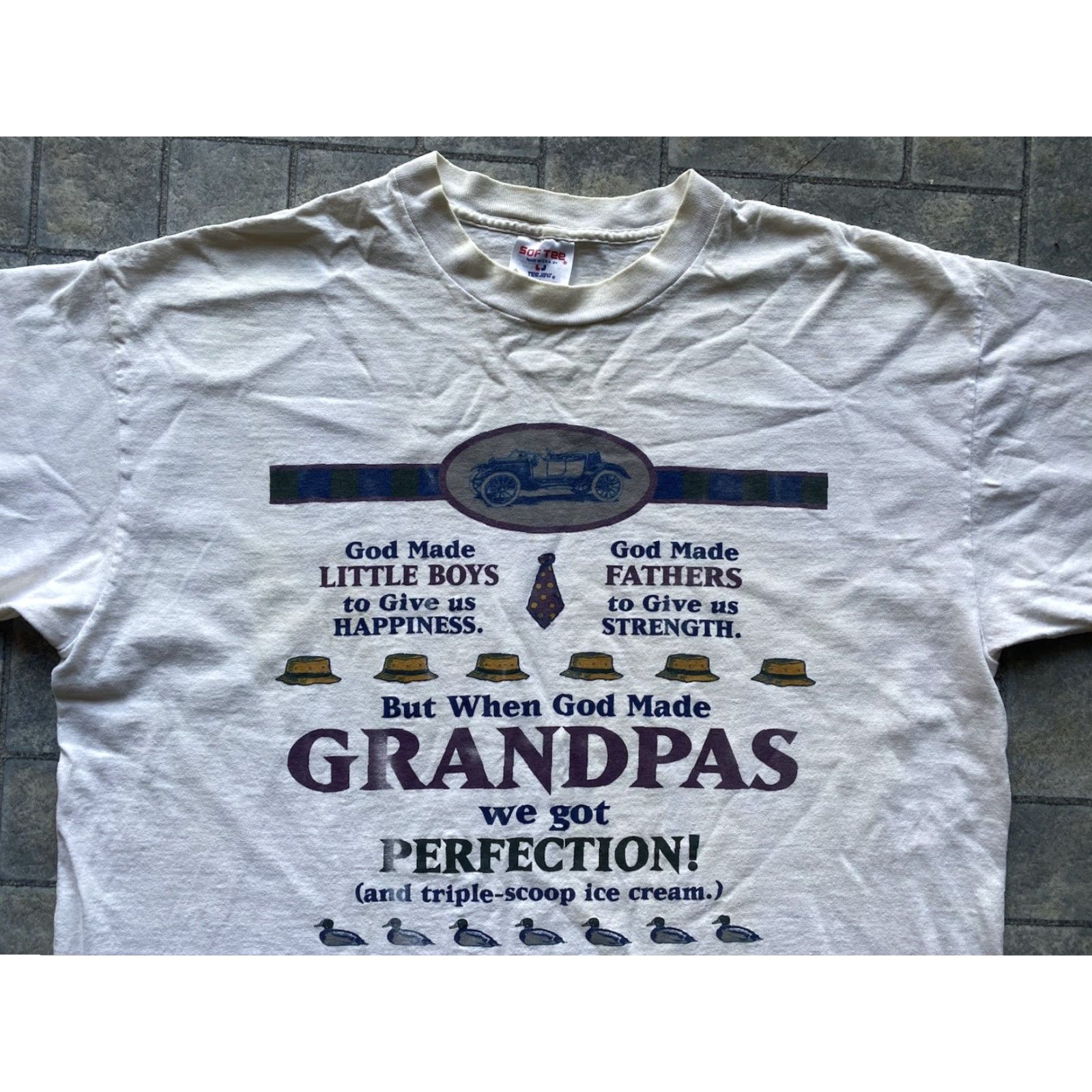 TEE JAYS VINTAGE Grandpa T Shirt Adult XL White When God Made Little Boys Fathers Grandpa Shirt Mens 90s Religion God Size US XL / EU 56 / 4 - 5 Thumbnail
