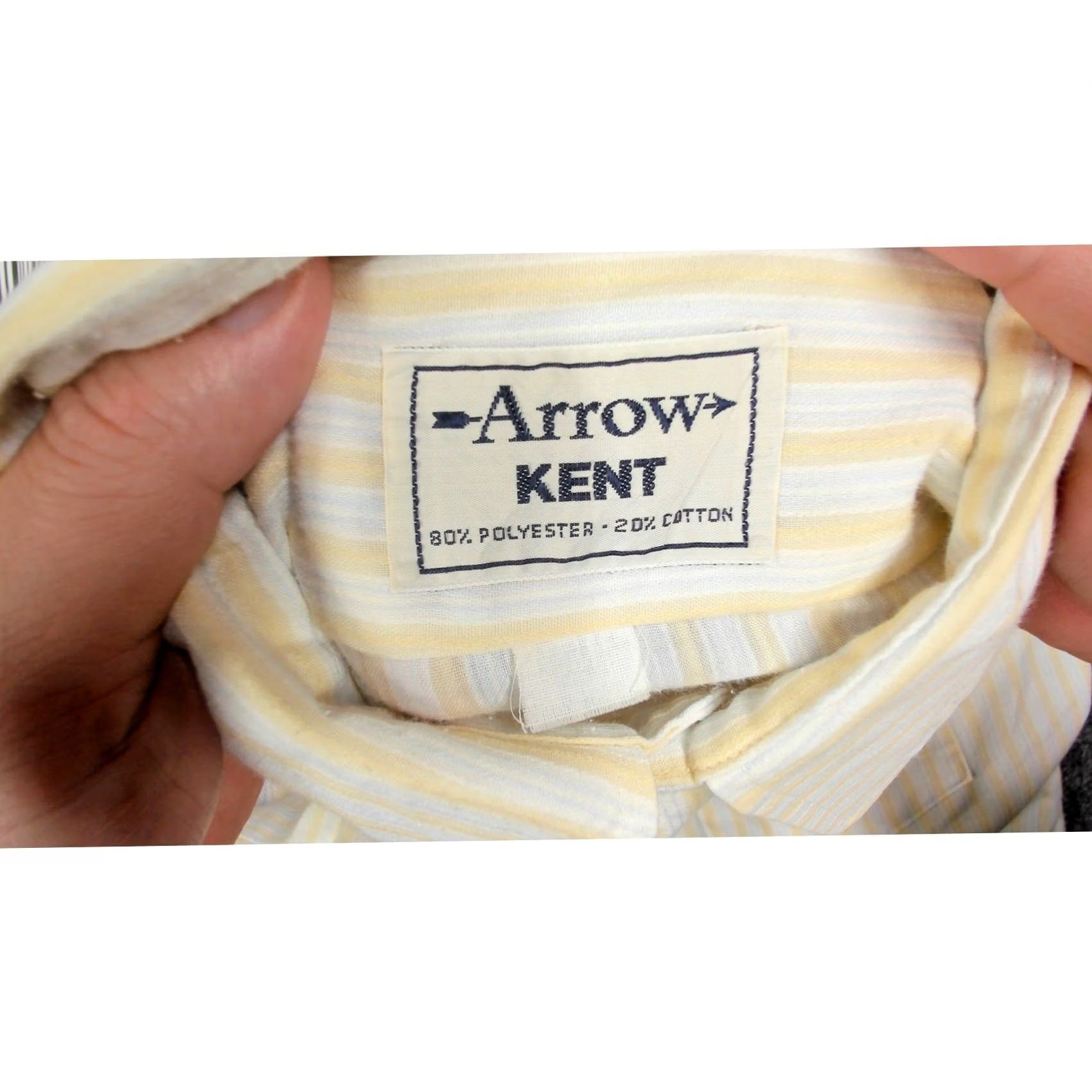 Arrow VINTAGE Arrow Kent Disco Shirt Men M Short Sleeve Striped Ribbed Point Collar Beige Yellow+" Size US M / EU 48-50 / 2 - 5 Thumbnail