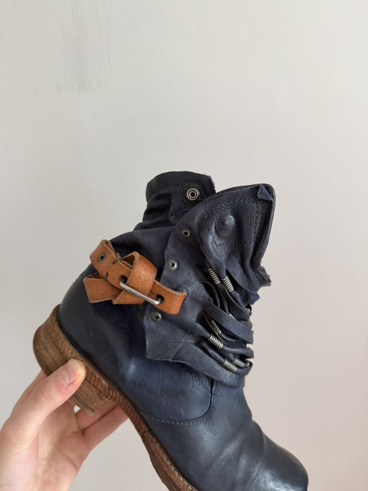 A.S.98 A.S.98 Distressed Leather Buckle Zip Boots Size US 9 / IT 39 - 8 Thumbnail