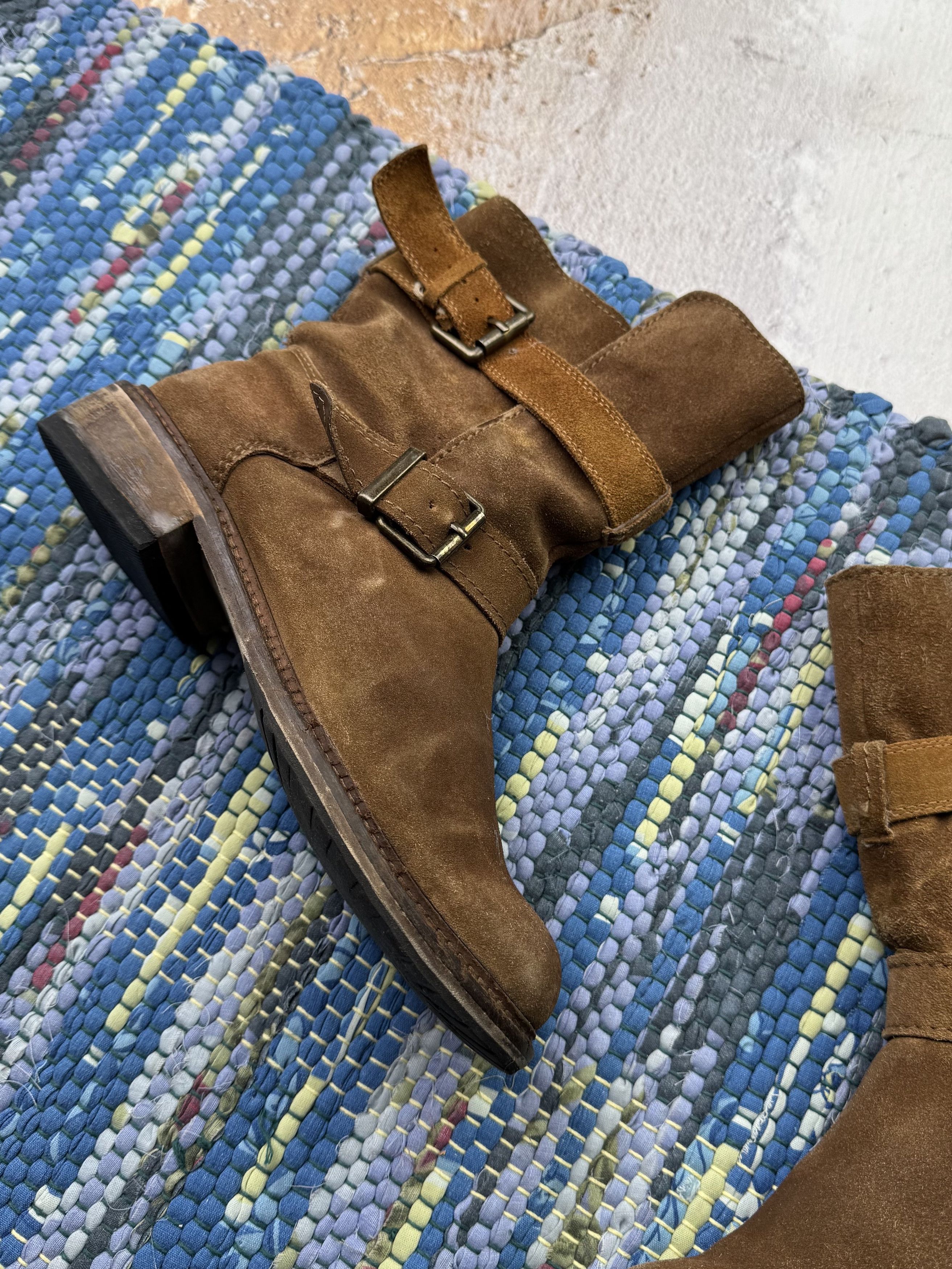 Japanese Brand Vintage Suede Thrashed Boots With Straps A659D14(394) Size US 7 / IT 37 - 2 Thumbnail