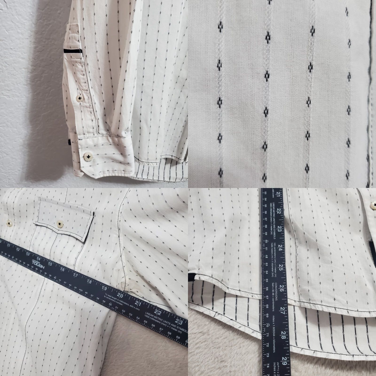 Vintage VINTAGE 7 Diamonds Shirt Men M White Striped Cotton Long Sleeve Button Up Chest Pockets Preppy Style Mens Size US M / EU 48-50 / 2 - 8 Thumbnail