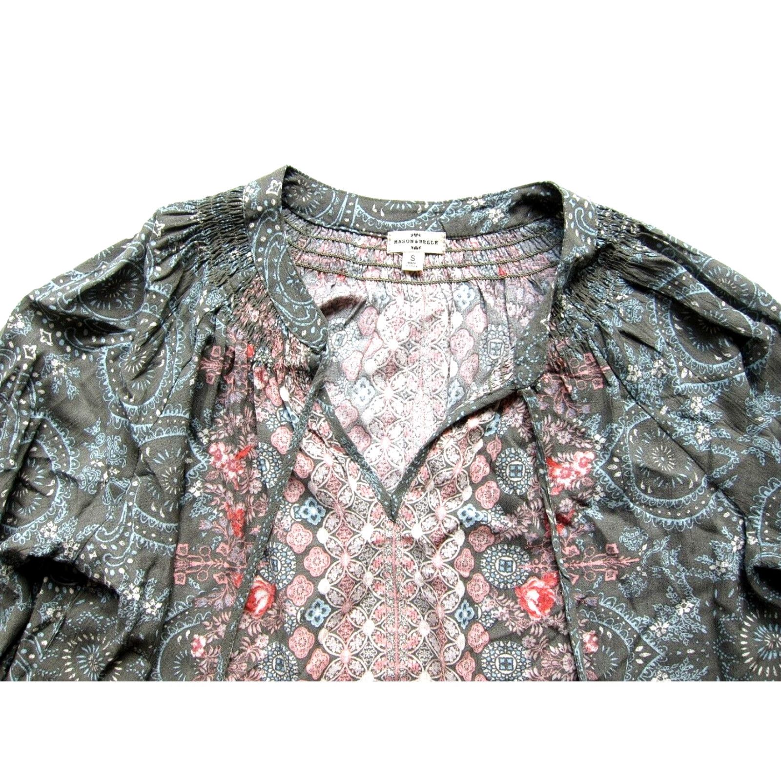 Mason's Mason & Belle Blouse 100% Rayon Green Pink Paisley Floral Long Sleeve Tunic S Womens Colorful 90s style Size S / US 4 / IT 40 - 4 Thumbnail