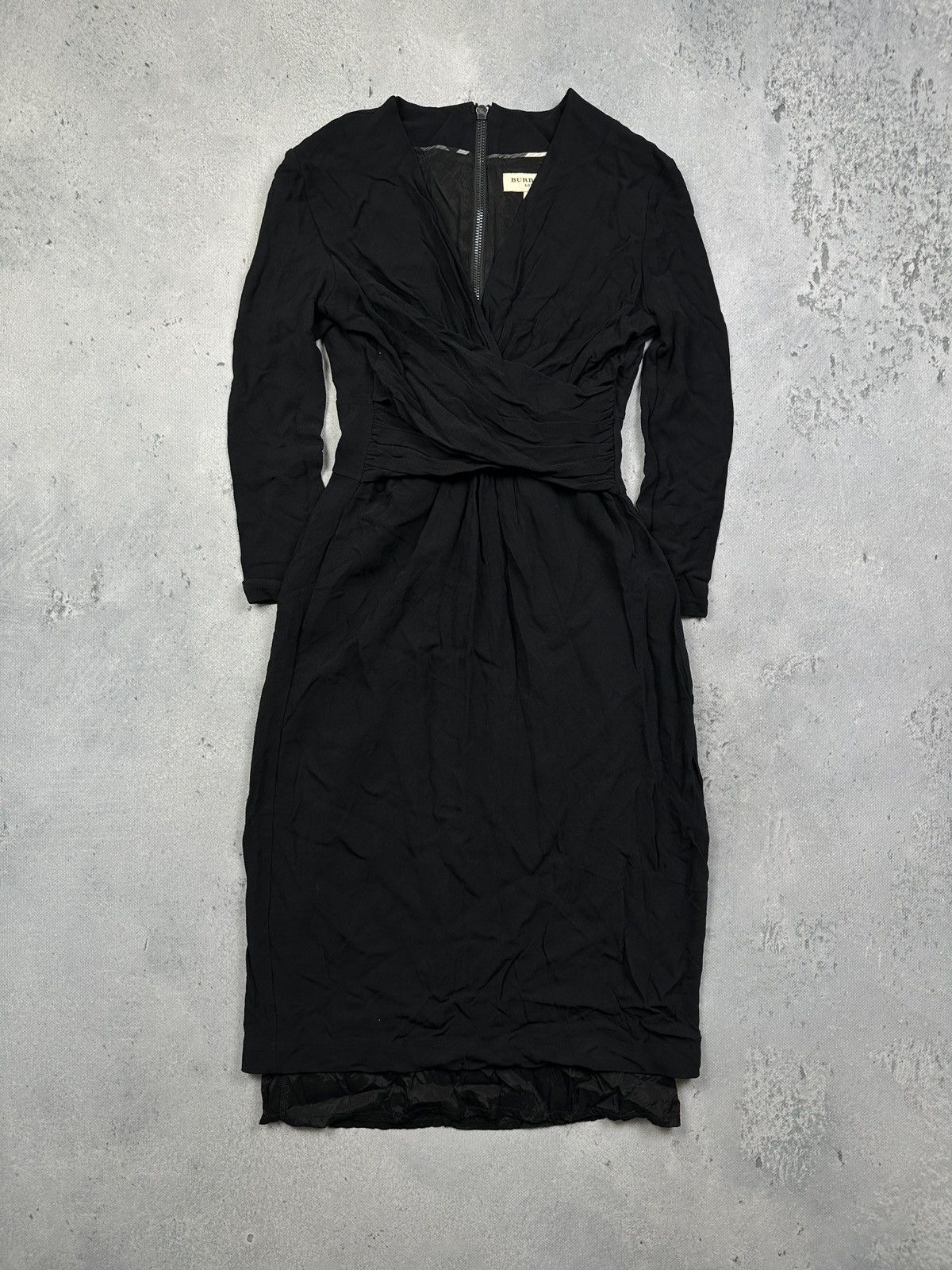 Burberry Burberry London Black Draped Viscose Luxury Midi Dress 00s Size S / US 4 / IT 40 - 1 Thumbnail