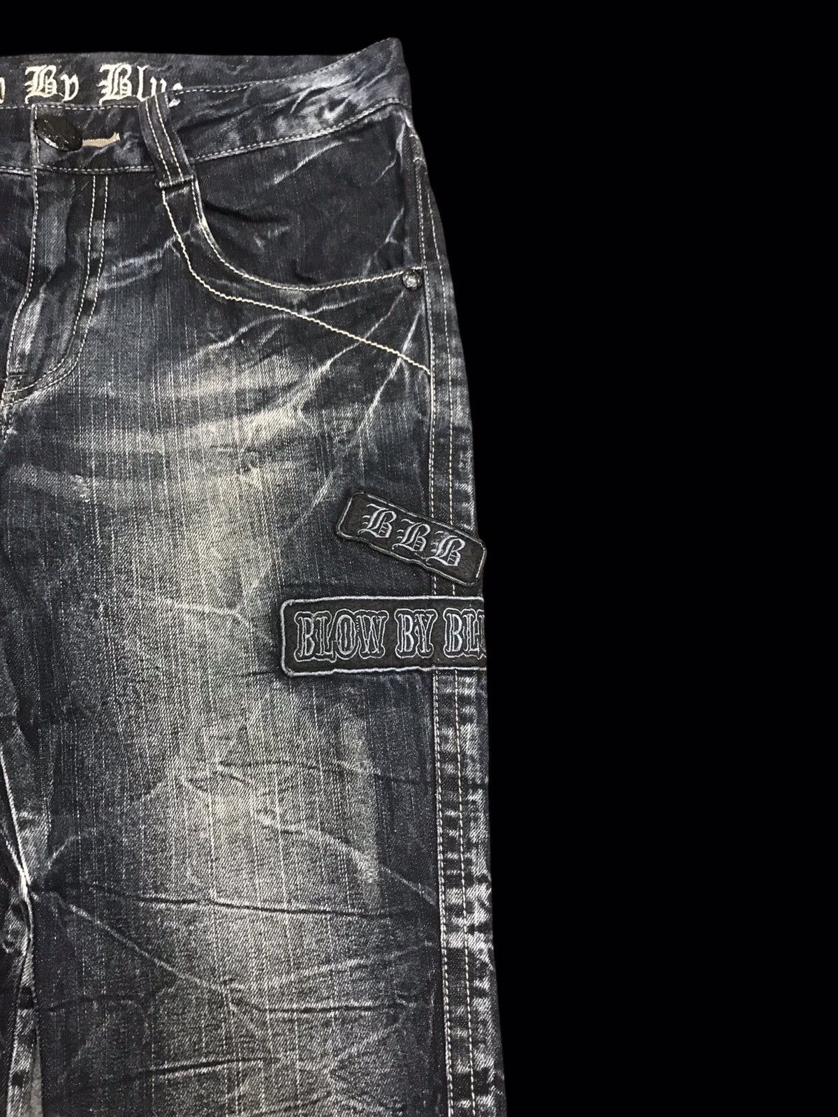 Japanese Brand 💥PUNK DENIM💥BLOW BY BLUE CRACKED FADES PATCHES DENIM F185 Size US 31 - 3 Thumbnail