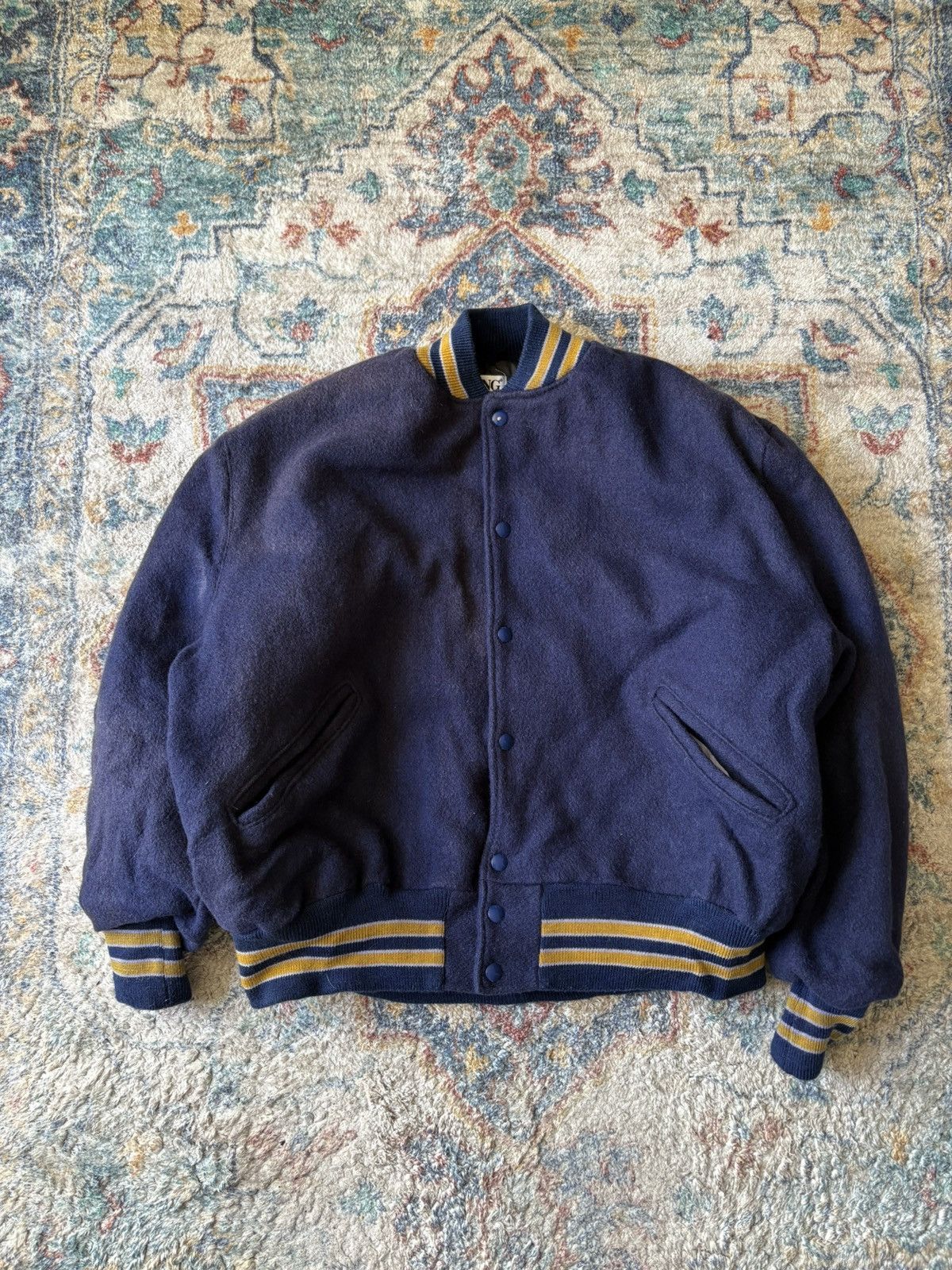 Delong Vintage 80s Delong Blue Blank Varsity Jacket Large Size US L / EU 52-54 / 3 - 1 Thumbnail