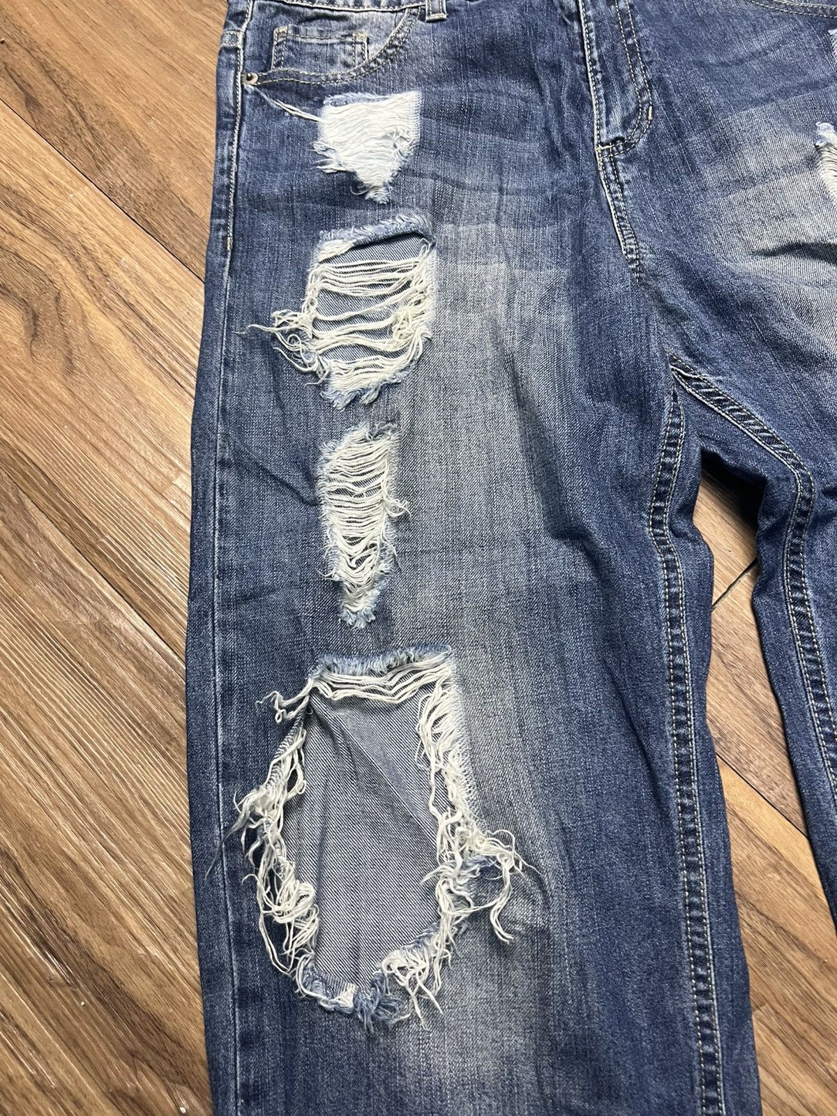 14th Addiction Y2K Italian Shiki Ripped Wide-Leg Denim Jeans (41) Size 26" / US 2 / IT 38 - 4 Thumbnail