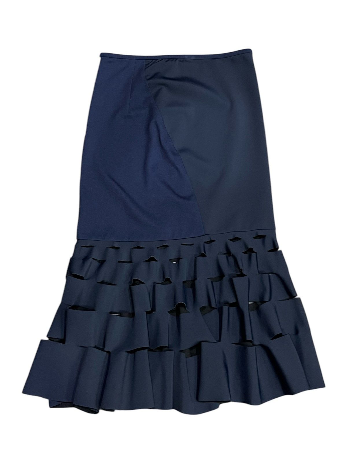 Japanese Brand 💥ELAU 2 TONE NAVY SLASH RUFFLE Elastic Midi Skirt💥DION LEE Size 28" / US 6 / IT 42 - 3 Thumbnail