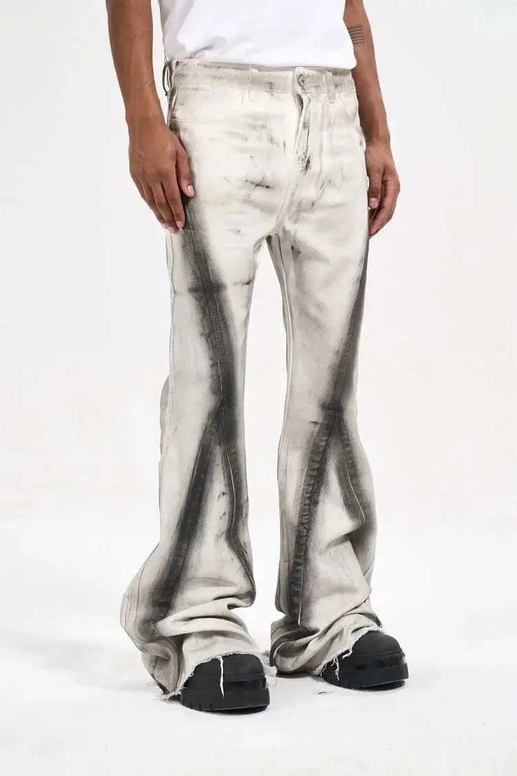 Japanese Brand Streetwear Retro Style Graffiti Flare Distressed Jeans Pants Size US 34 / EU 50 - 3 Thumbnail