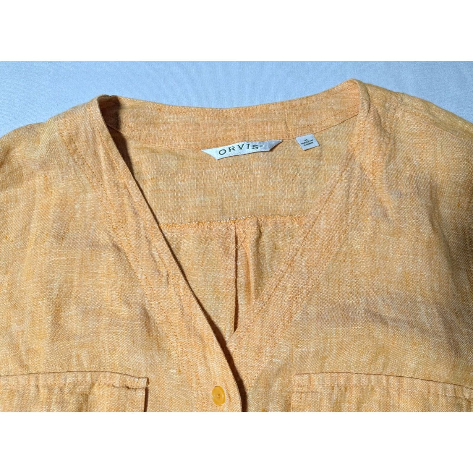 Orvis Orvis Linen Women Medium Orange V-Neck 3/4 Sleeves Button-Up Shirt Size M / US 6-8 / IT 42-44 - 4 Thumbnail