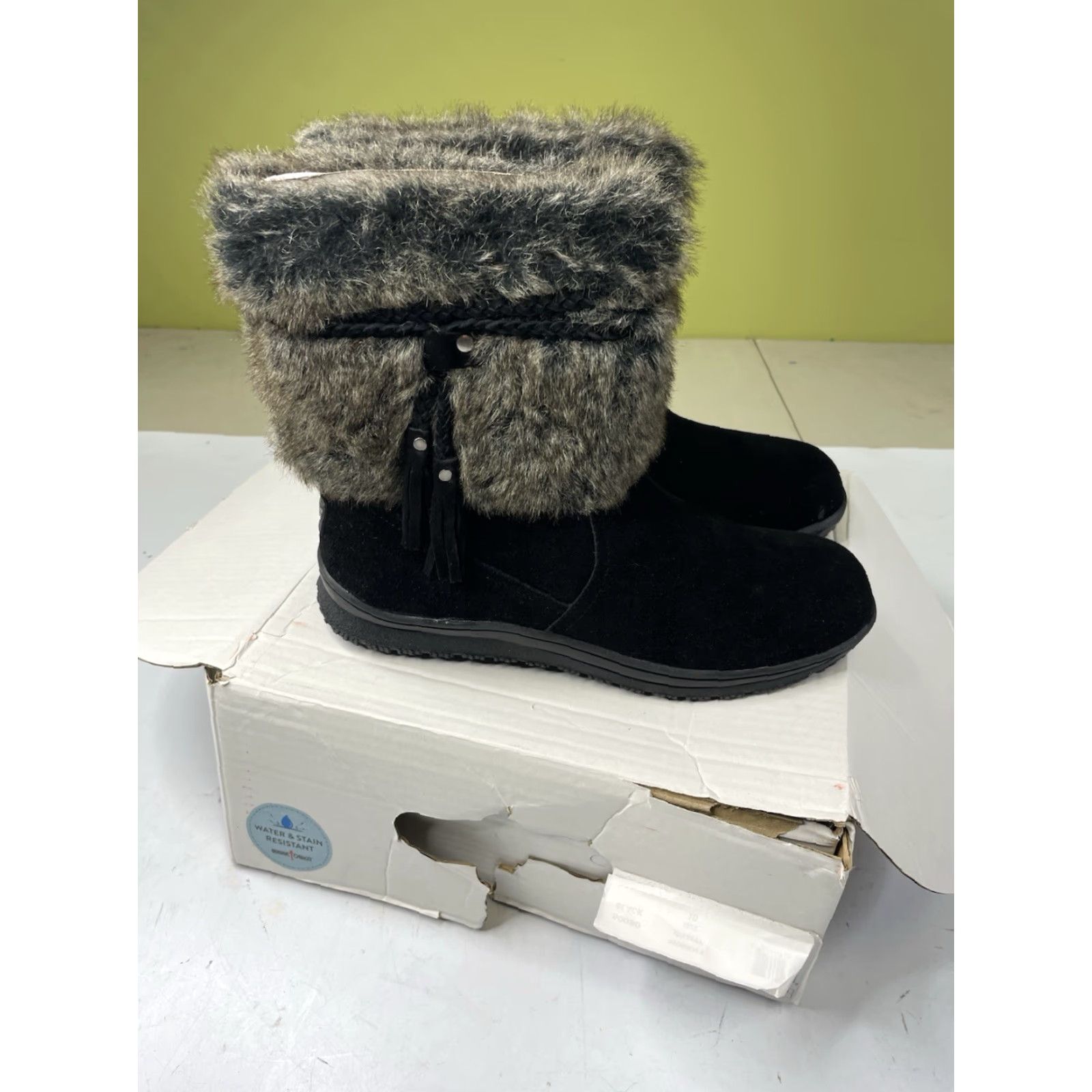 Minnetonka VINTAGE Minnetonka Boot Suede Everett Boots Black Leather #80080 Faux Fur Mid Calf Womens 10 Black Boots Womens Size US 10 / IT 40 - 2 Thumbnail