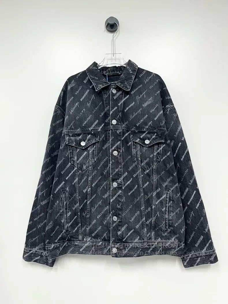 Balenciaga Black Graffiti Printed Logo Denim Jacket