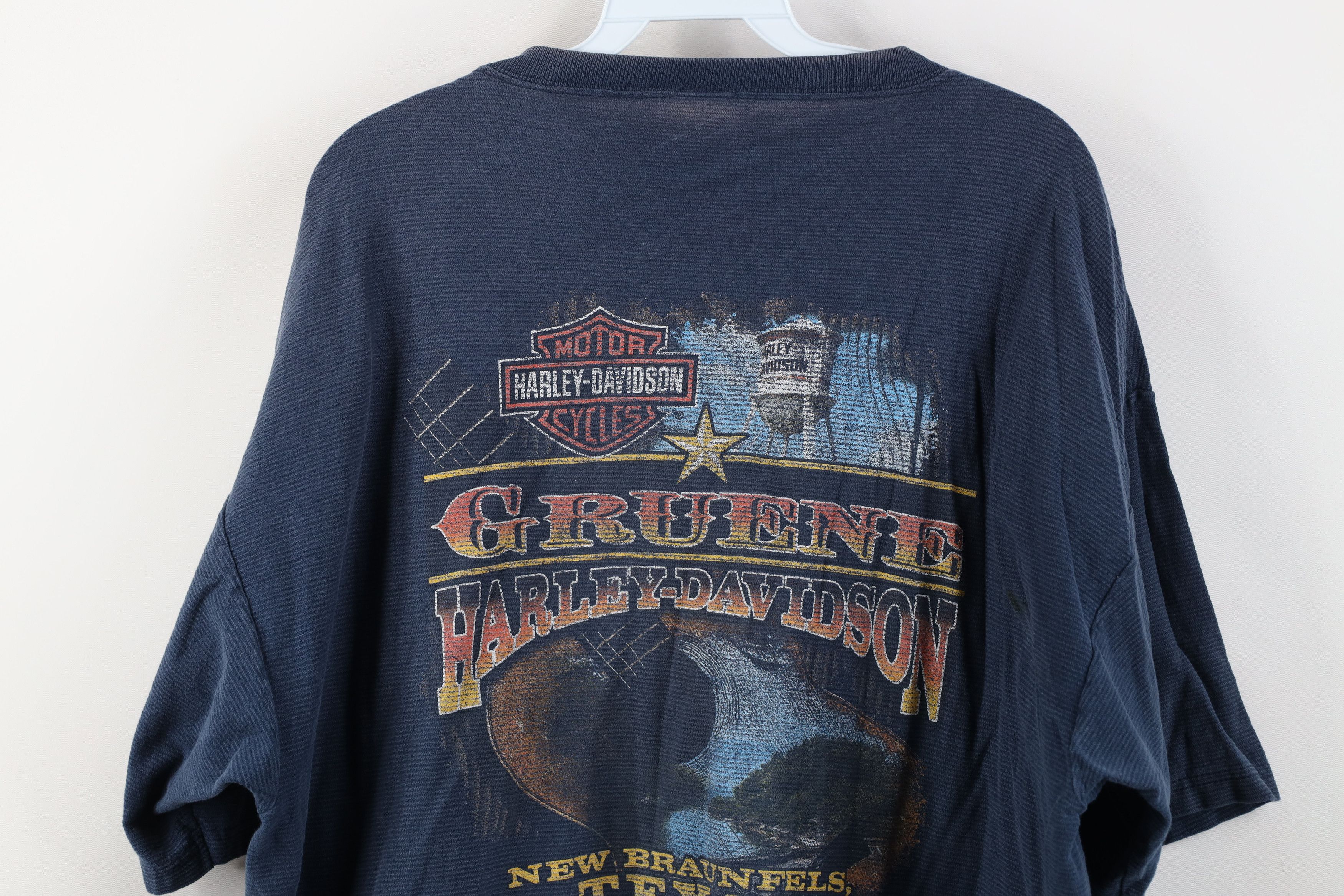 Harley Davidson Vintage Y2K 2005 Harley Davidson Knit Fire T-Shirt Blue USA Size US XXL / EU 58 / 5 - 15 Thumbnail