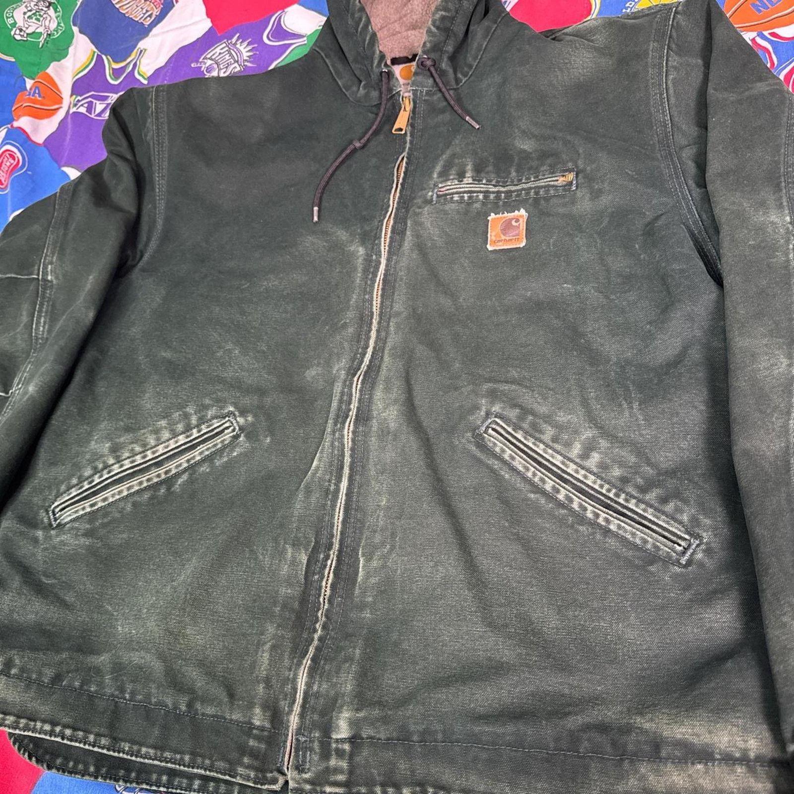 Carhartt × Vintage VTG Carhartt Detroit Jacket Hooded Sherpa J141 SPC Green XL Size US XL / EU 56 / 4 - 3 Thumbnail