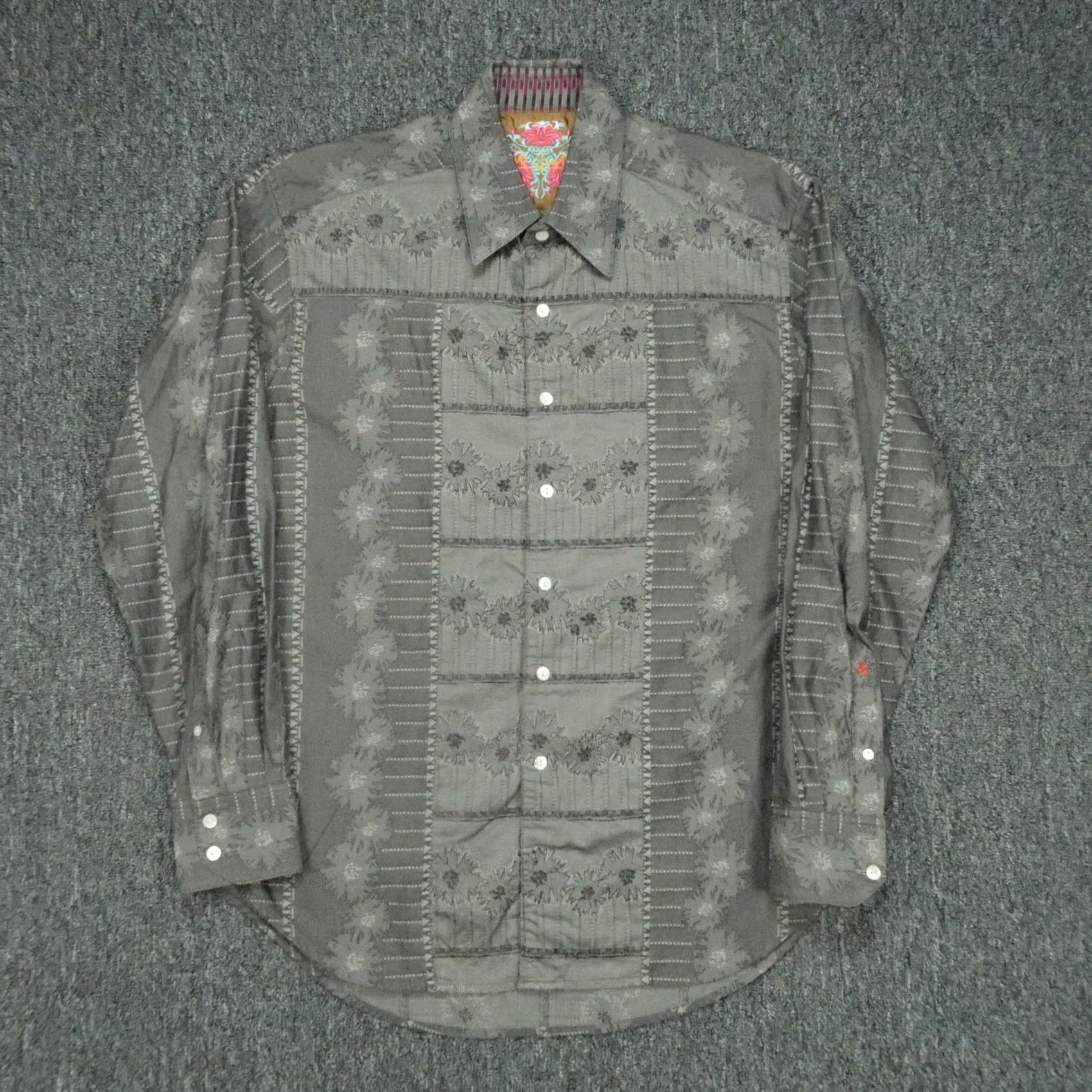 Robert Graham Robert Graham Shirt Mens Medium Gray Floral Long Sleeve Contrast Cuff Designer Size US M / EU 48-50 / 2 - 2 Thumbnail