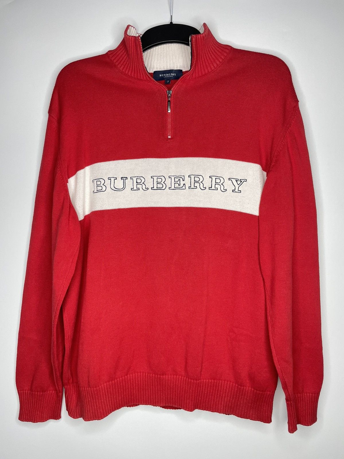 image of Burberry Half Zip Jumper in Red, Men's (Size Small)