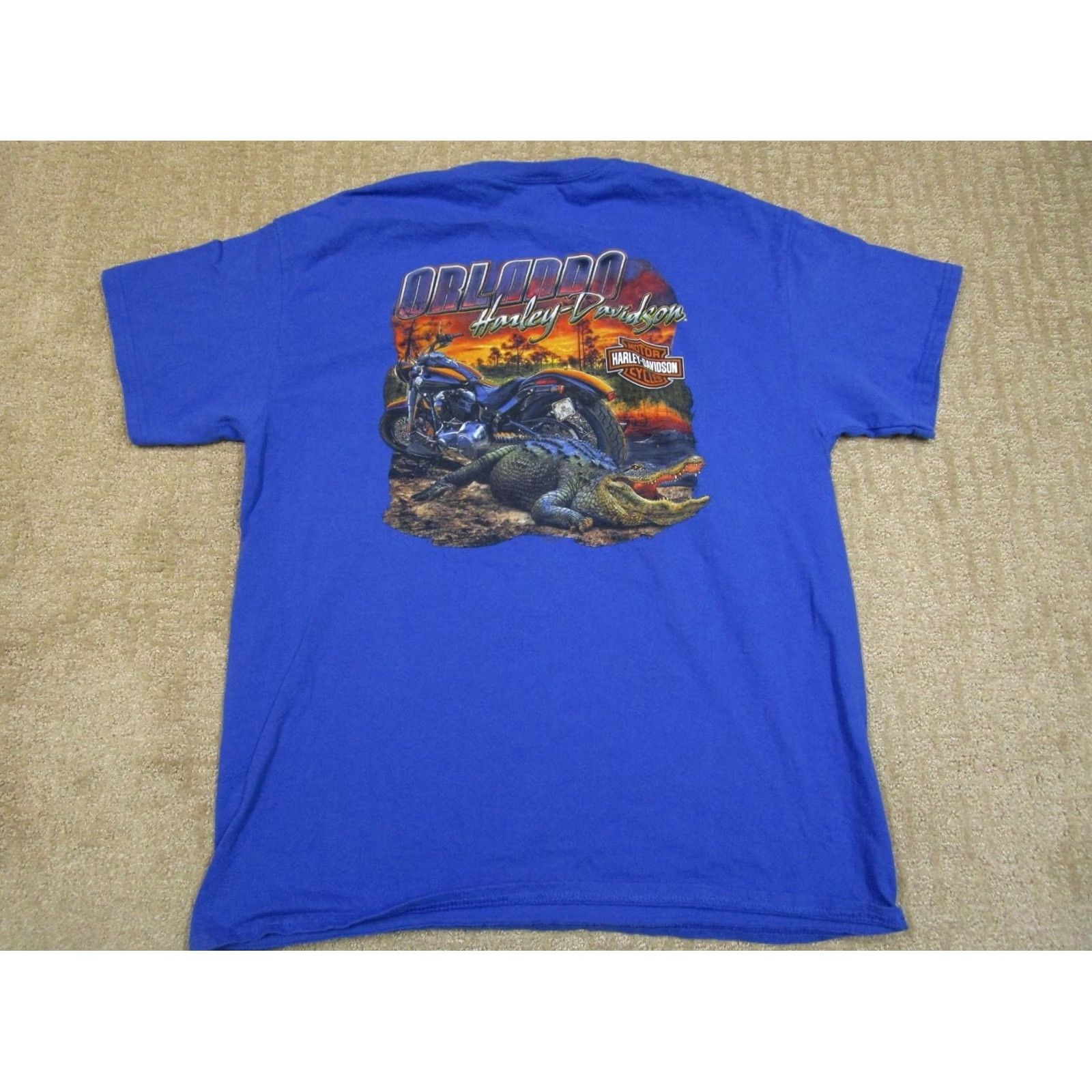 Harley Davidson Harley-Davidson Shirt Men Large Blue Orlando Florida Biker Motorcycle Alligator Graphic Print Short Sleeve Crew Neck T-Shirt Size US L / EU 52-54 / 3 - 3 Thumbnail