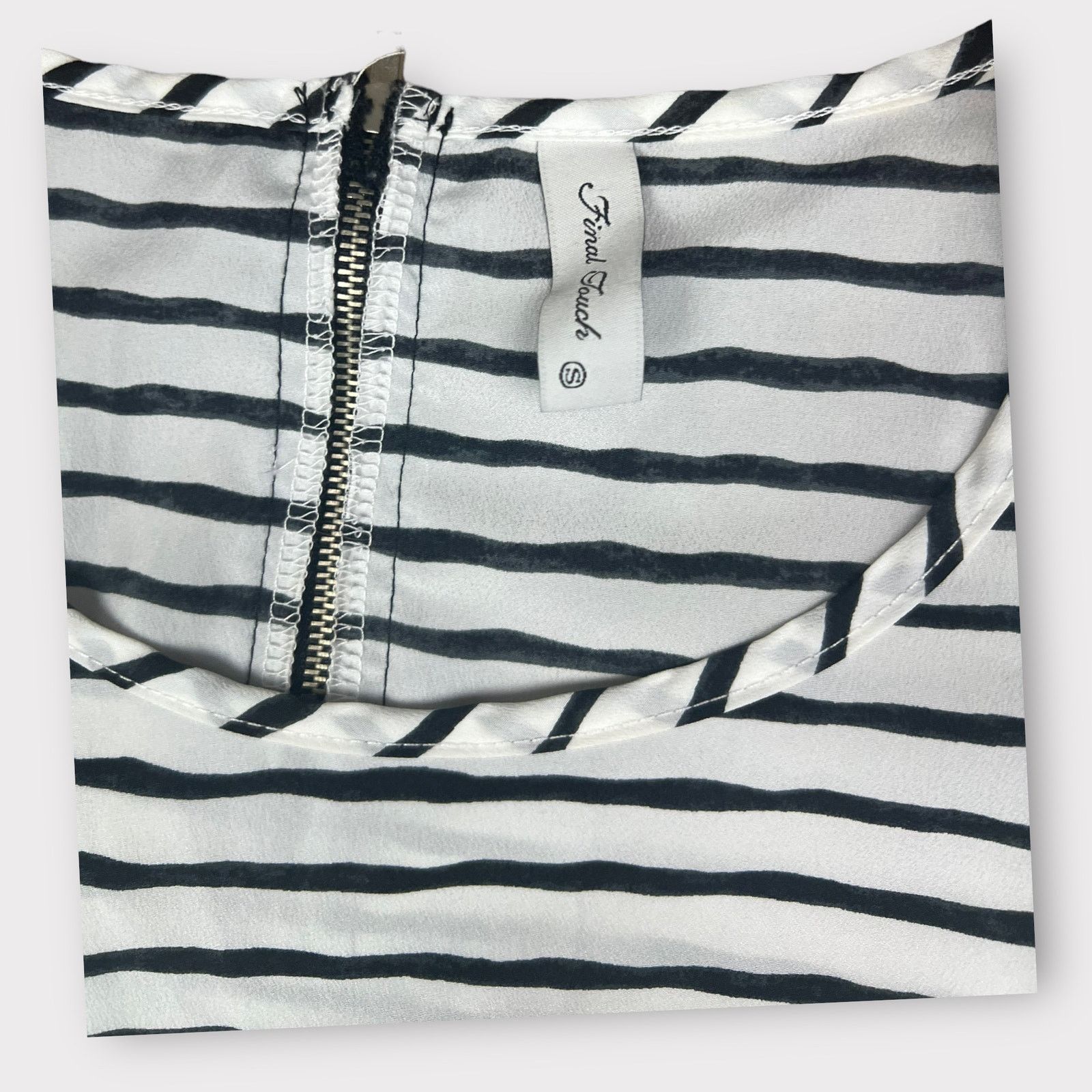 Nordstrom Final Touch | Black White Striped Puff Sleeve Top | Small Size S / US 4 / IT 40 - 5 Thumbnail