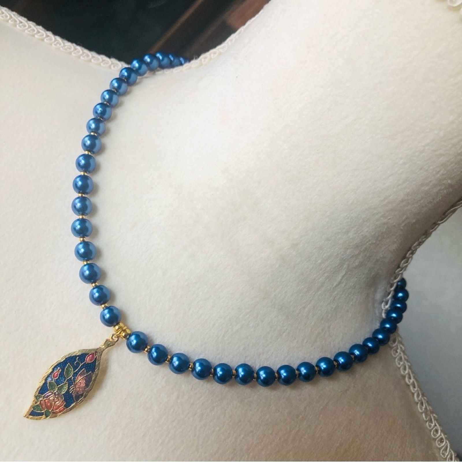 Handmade Handcrafted repurpose colorful cloisonné Pearl necklace Size ONE SIZE - 1 Thumbnail