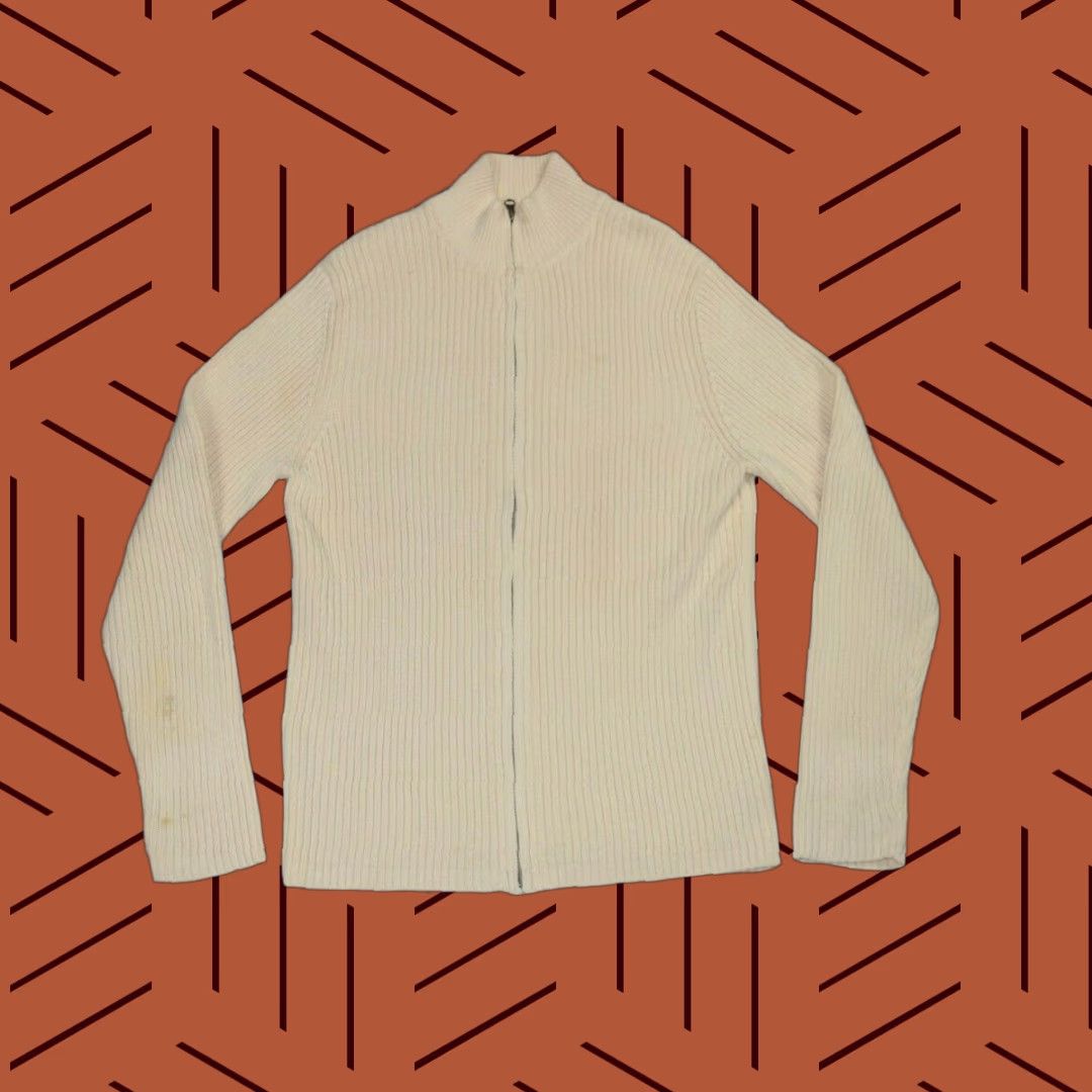 VINTAGE Polo Ralph Lauren Polo Jeans Ribbed Zip Up Sweater XL Beige Mock Neck Men’s Knit 100% Cotton Full Zip Jacket Theme Polo