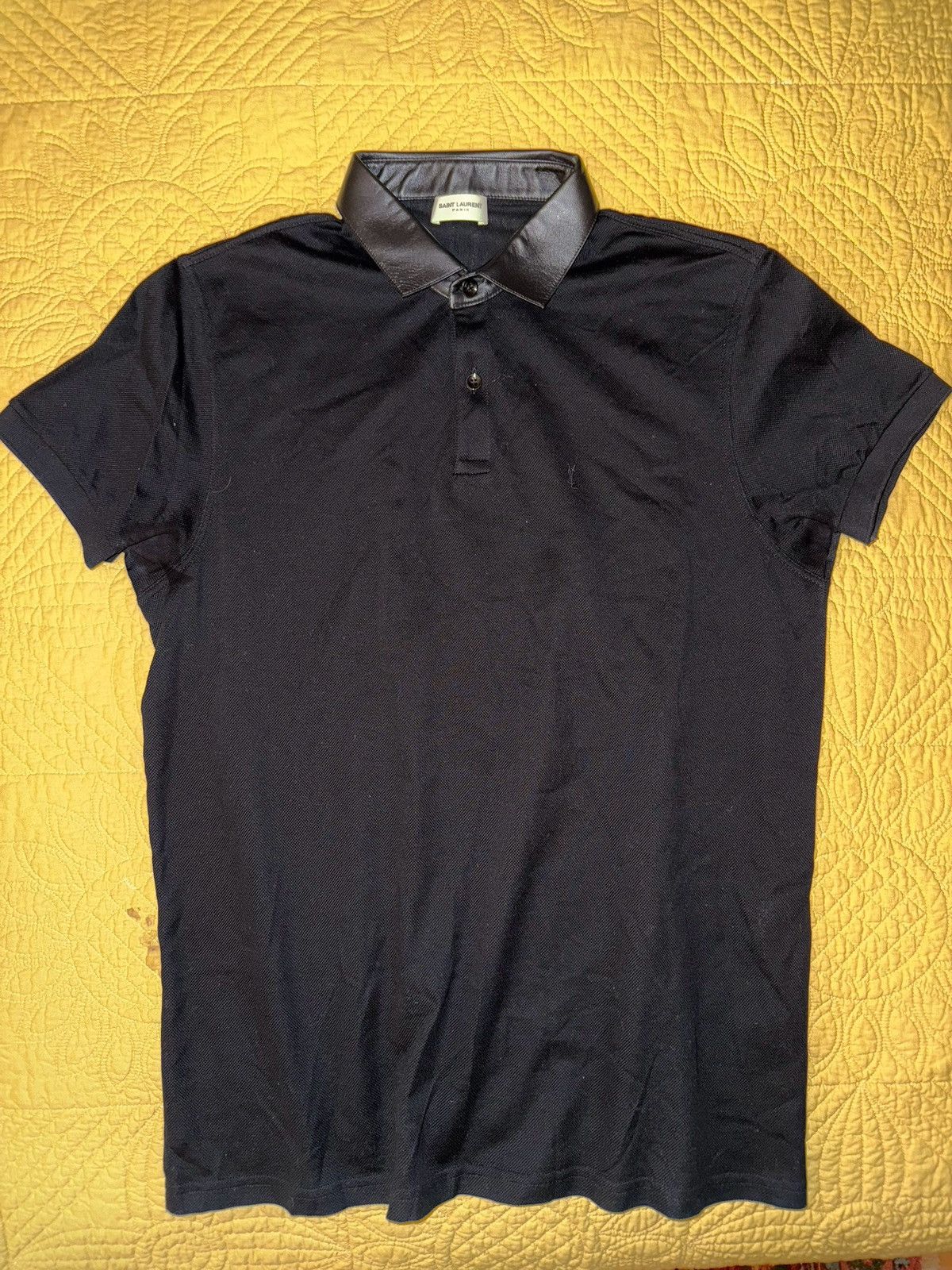 Yves Saint Laurent Yves Saint Laurent Black Polo w/ Leather Collar, mens large Size US L / EU 52-54 / 3 - 3 Thumbnail