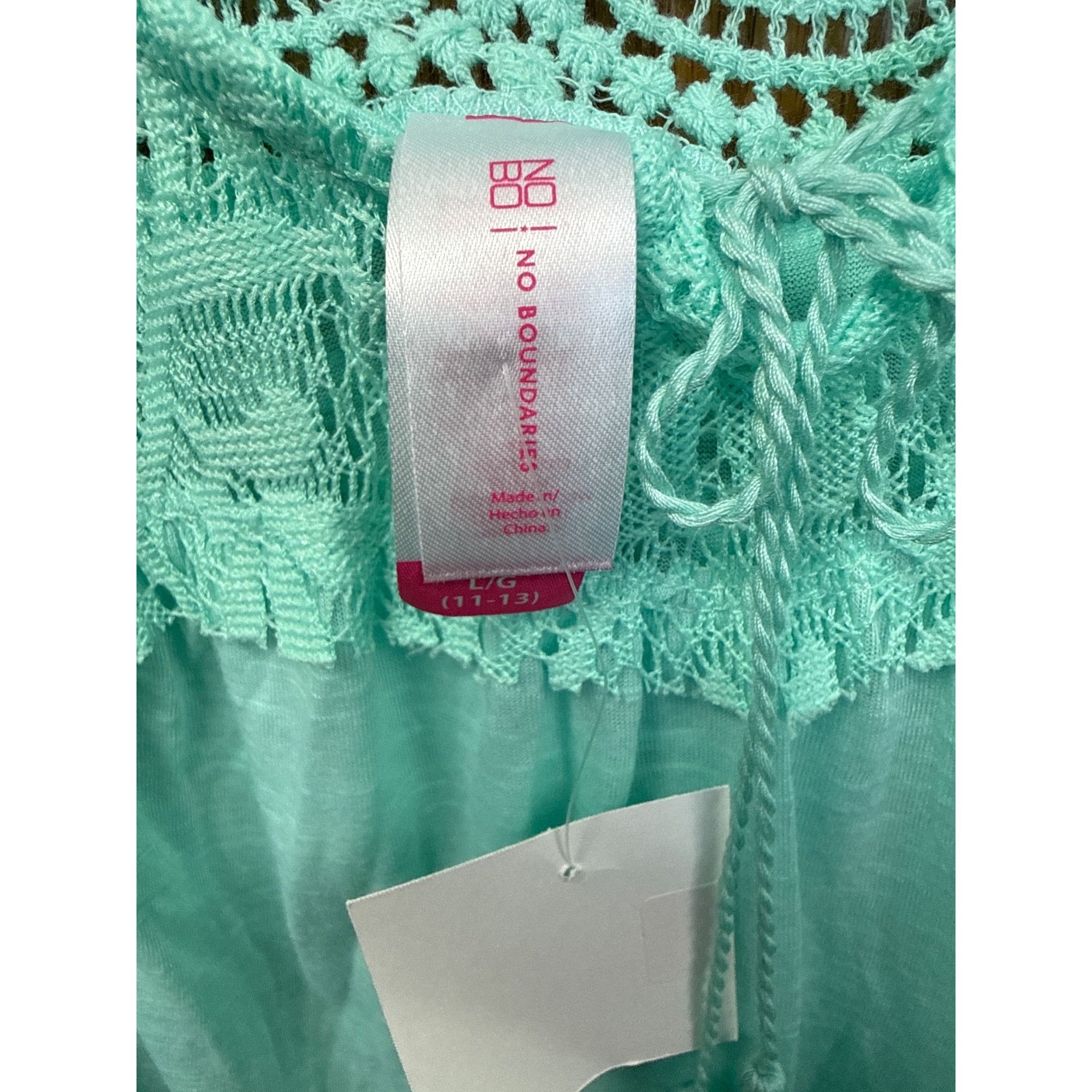 Other Womens Mint Green Crochet Lace Boho Top With Tassel Tie LG 1 Size L / US 10 / IT 46 - 7 Thumbnail