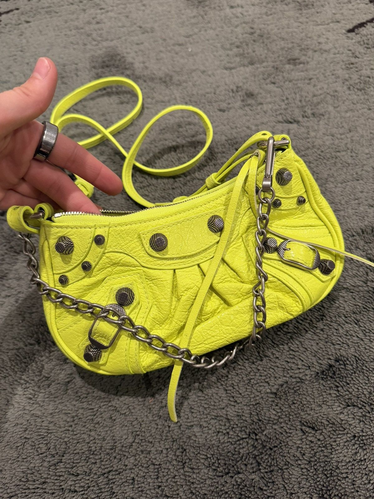 Balenciaga WOMEN'S LE CAGOLE MINI BAG WITH CHAIN IN FLUO YELLOW Size ONE SIZE - 7 Thumbnail