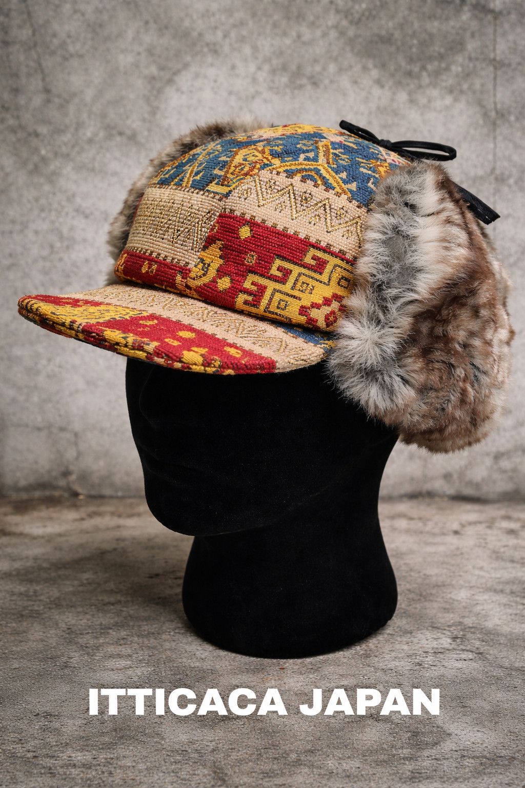 ITTICACA Japan Andean Tapestry Earflap Cap Winter Hat Rare