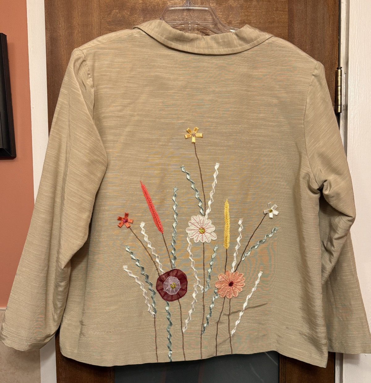 Other Indigo Moon Woman Beige Floral Appliqué Craft Lined Blazer Size XL / US 12-14 / IT 48-50 - 7 Thumbnail