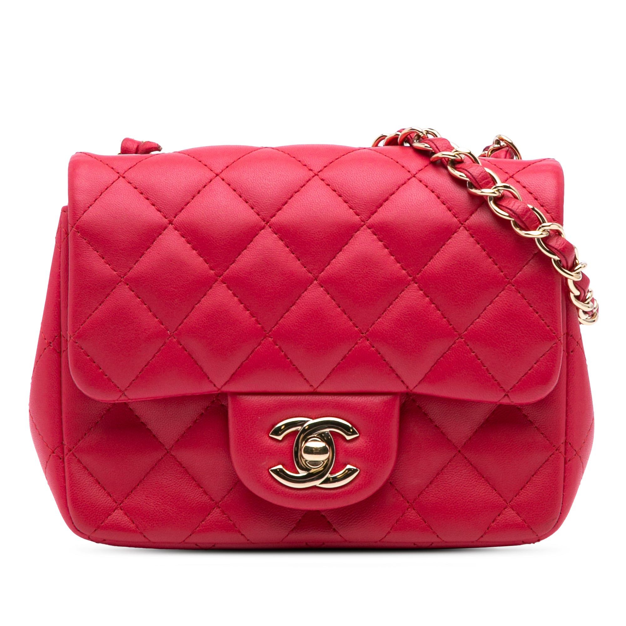 Chanel Pink Mini Square Classic Lambskin Single Flap Crossbody Bag, Women's