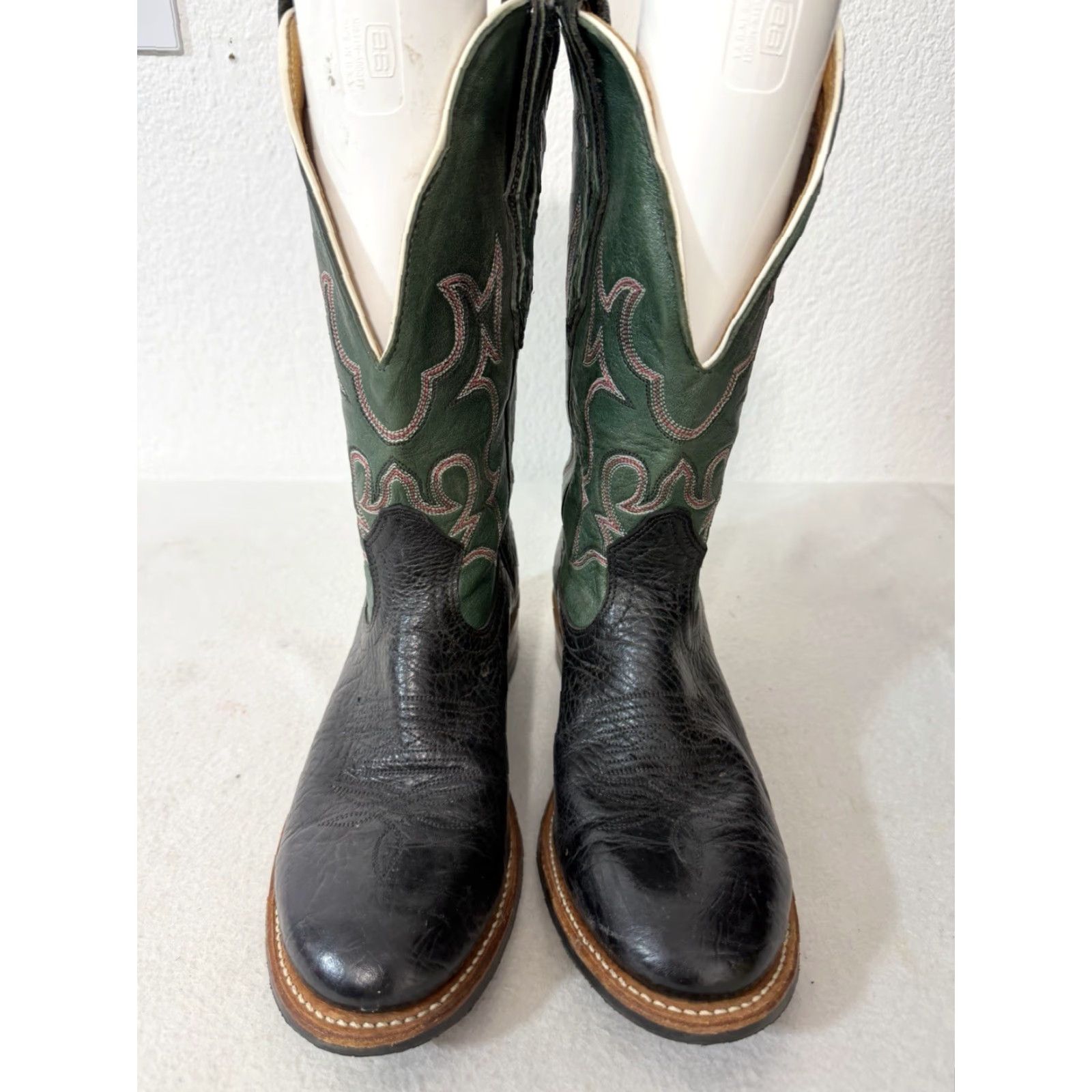 Vintage Boulet Cowboy Boots Green Black Mens Size 9 C Leather Almond Toe Western Boots Men’s Shoes US 9 Green Boulet Cowboy Theme Boots Size US 9 / EU 42 - 3 Thumbnail