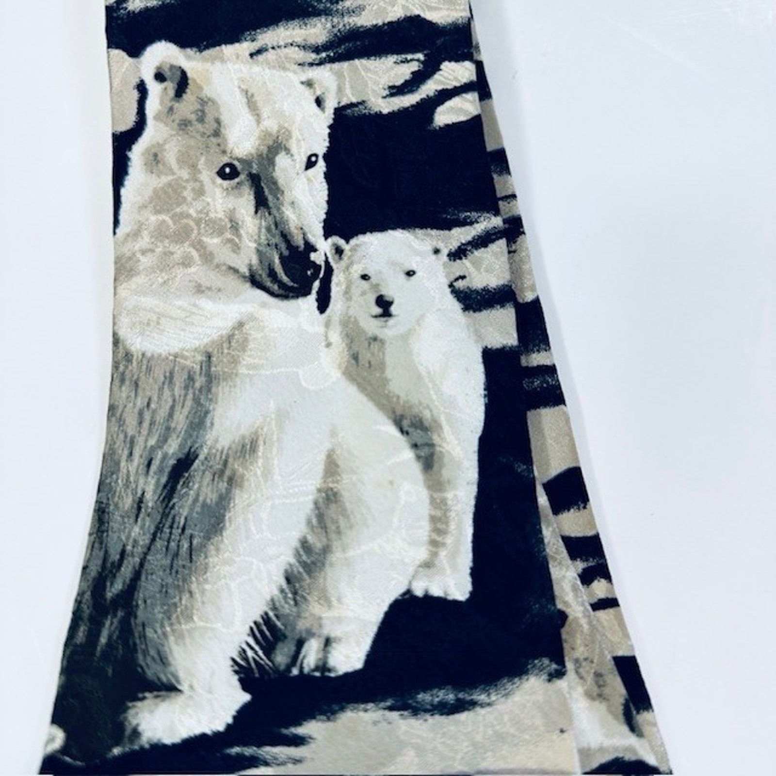 Other Endangered Species Tie Artic Polar Bears, Blk/White/Blu Silk Size ONE SIZE - 4 Thumbnail