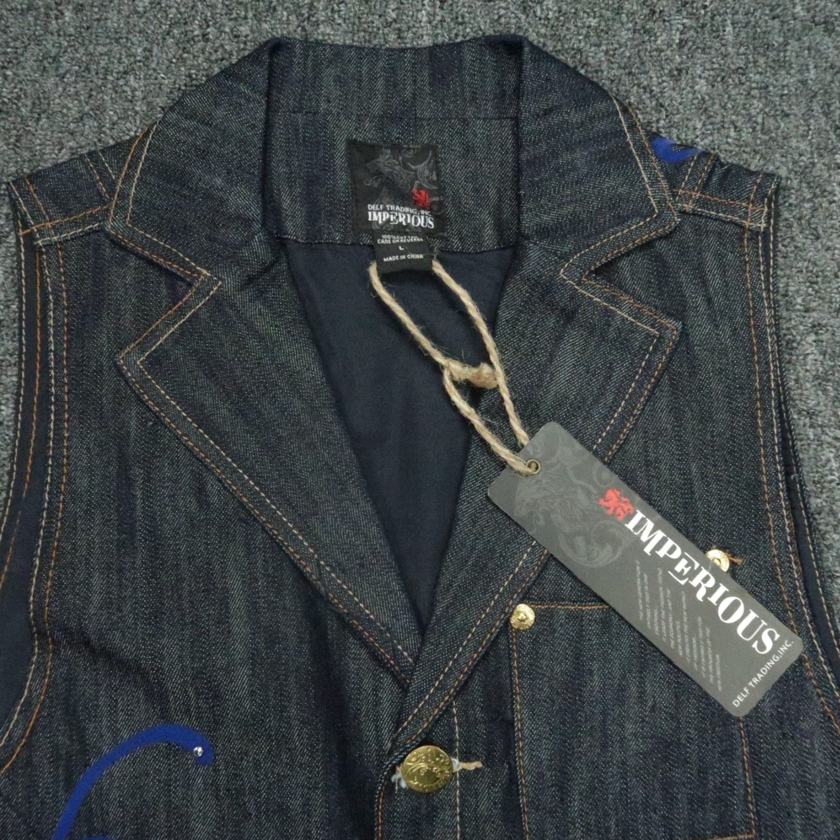 Denime VINTAGE Imperious Vest Denim Jacket/Coat Short Button Pockets Blue Large Mens L NWT Size US L / EU 52-54 / 3 - 2 Thumbnail