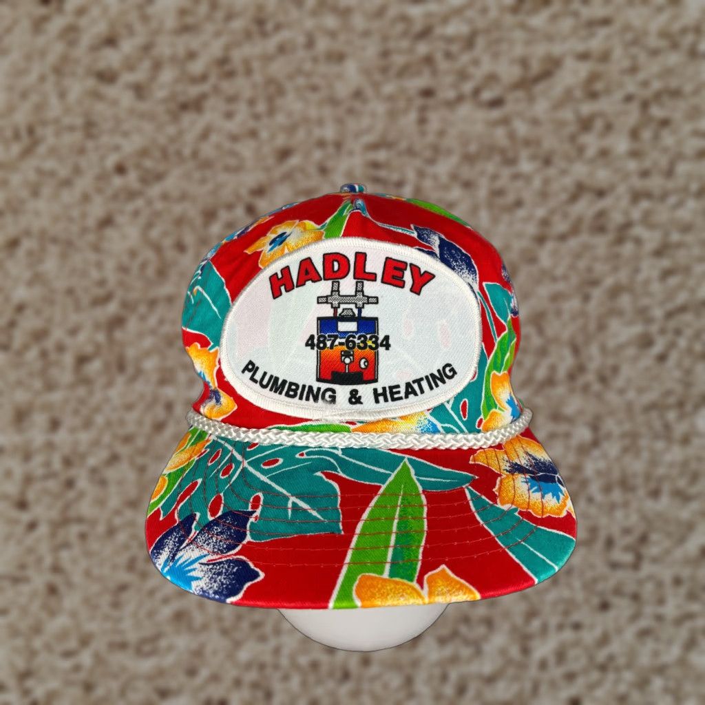 Vintage San Sun Hat Cap - Red Floral Twill Snapback Adult One Size - Men's Casual Baseball Cap - 90s Plumbing & Heating Theme Size ONE SIZE - 1 Thumbnail