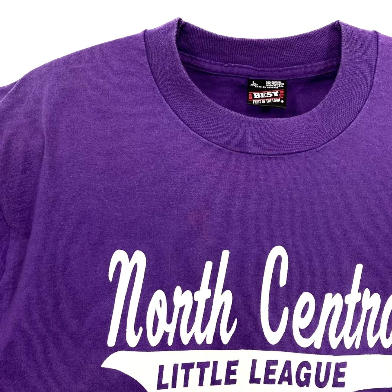 Fruit Of The Loom VINTAGE North Central Little League Baseball Purple Single Stitch T-Shirt Mens L Medium Mockup? Size US M / EU 48-50 / 2 - 7 Thumbnail