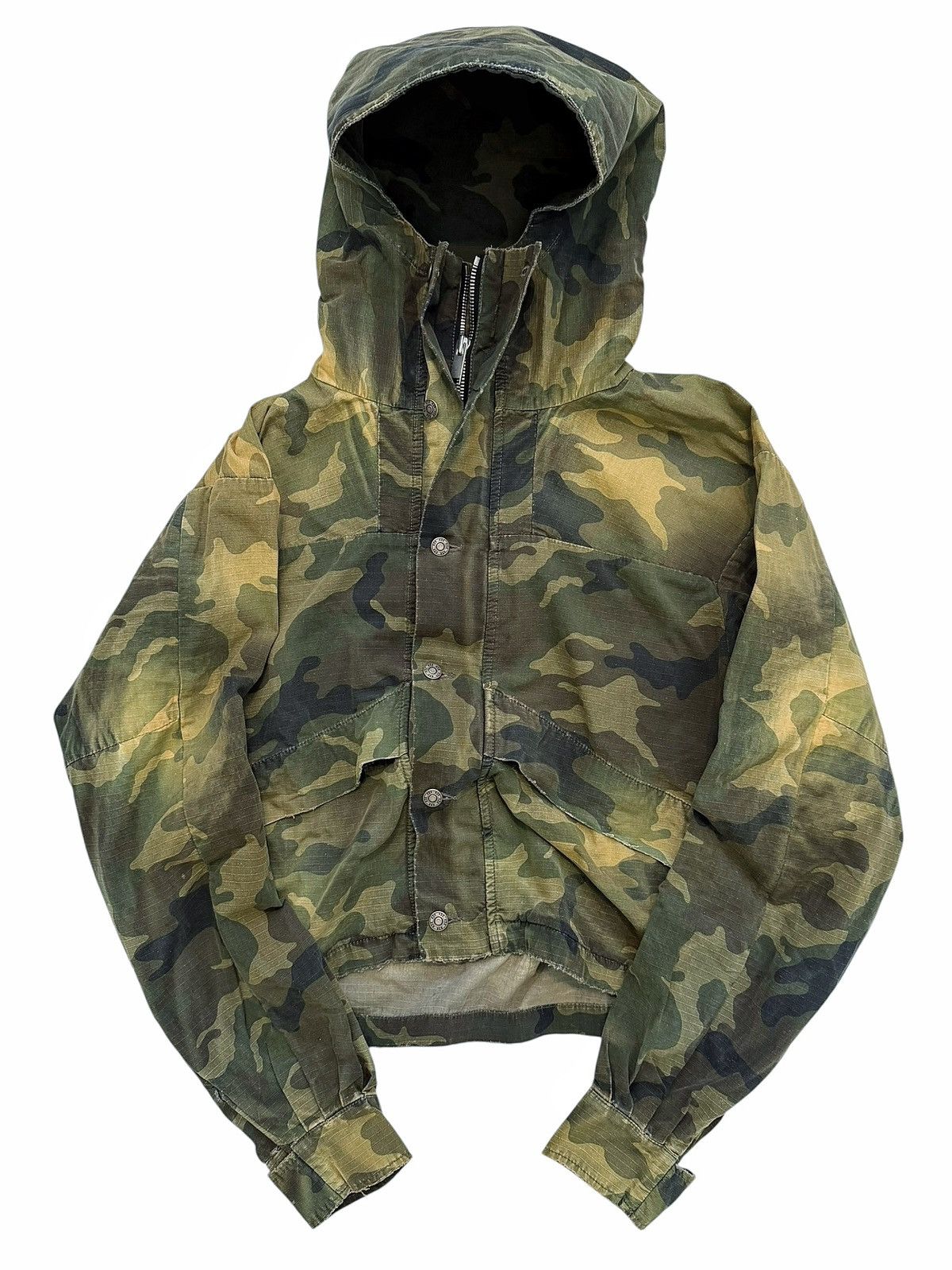 424 Cropped Distressed Camo Anorak Parka Green Size US M / EU 48-50 / 2 - 1 Thumbnail