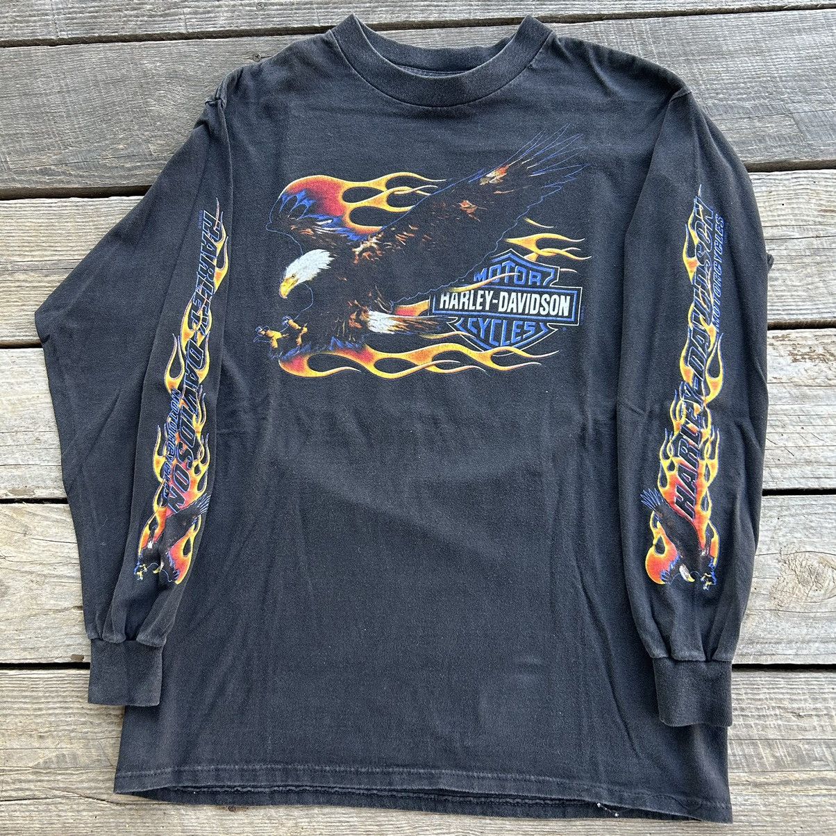 Vintage 1999 Harley Davidson Blue Flame Long Sleeve T Shirt