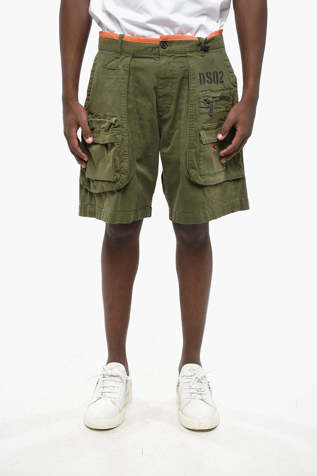 Dsquared2 Stretch Cotton Cargo Shorts with Contrast Trim Size US 29 - 1 Thumbnail