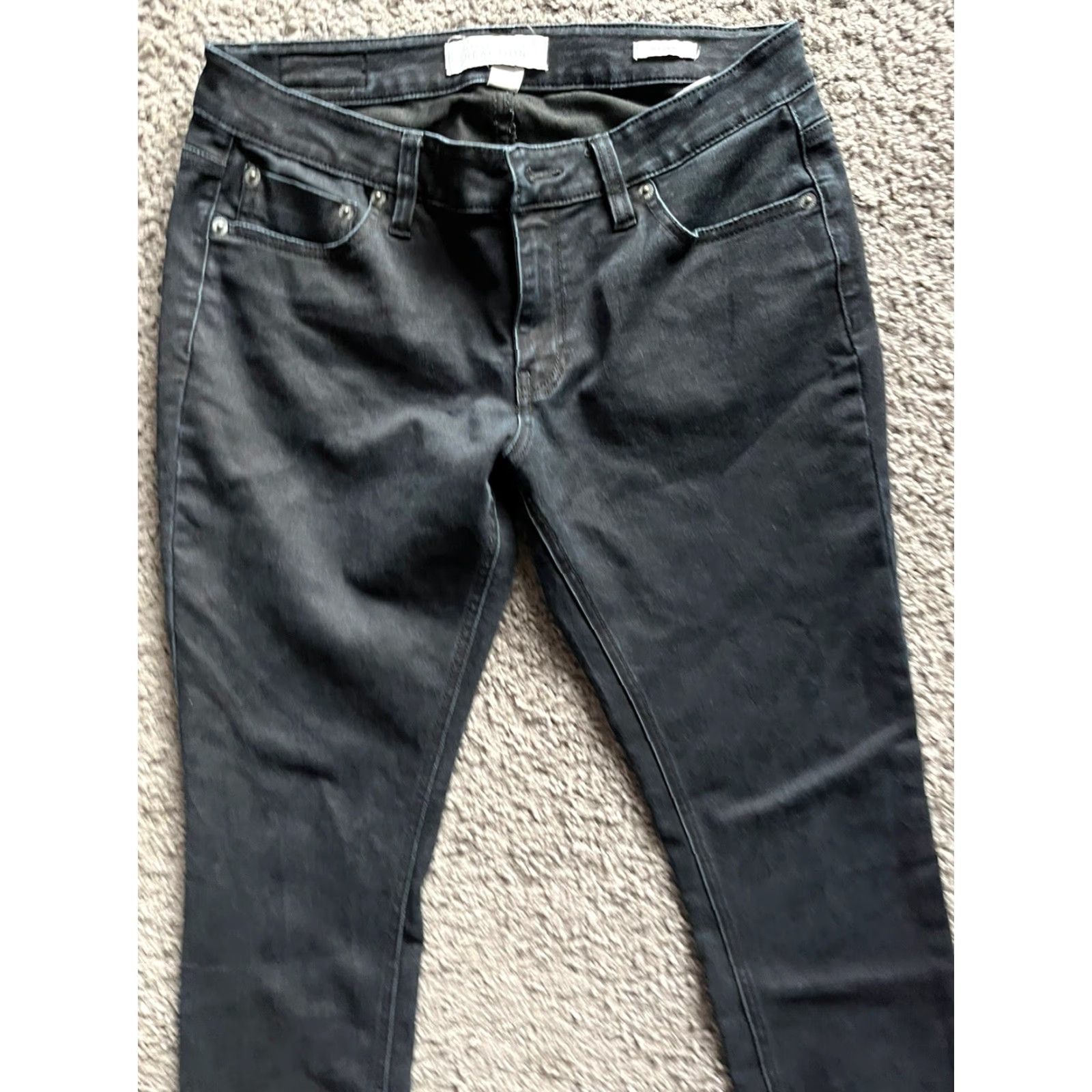 Vintage Kenneth Cole Reaction Jeans Skinny Womens Size 6 Dark Black Denim Cotton Blend Button Inseam 27 Distressed Mid Rise 8.5-10.5 In. Size 28" / US 6 / IT 42 - 2 Thumbnail