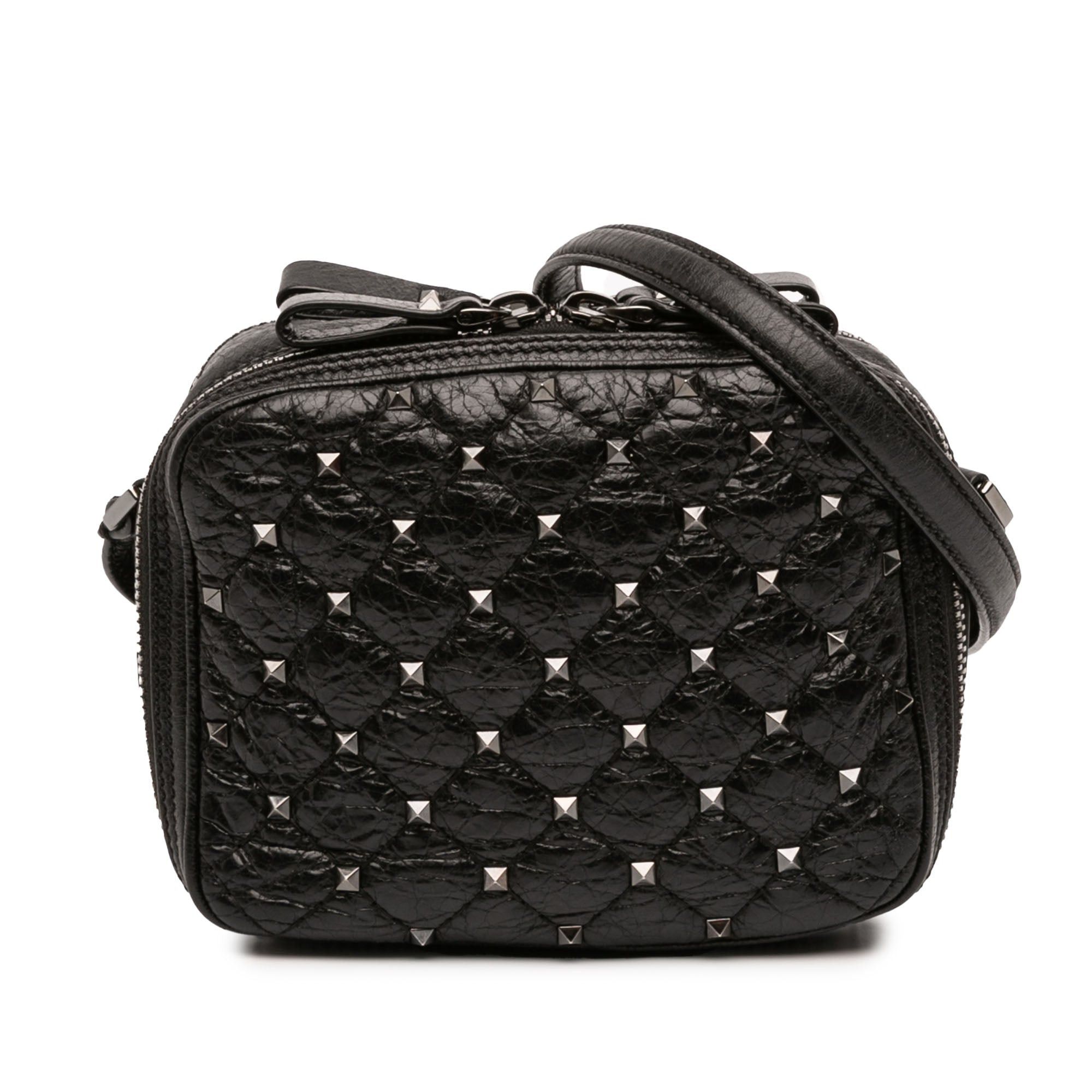 Valentino Quilted Crinkled Leather Rockstud Double Zip Camera Bag Size ONE SIZE - 1 Thumbnail