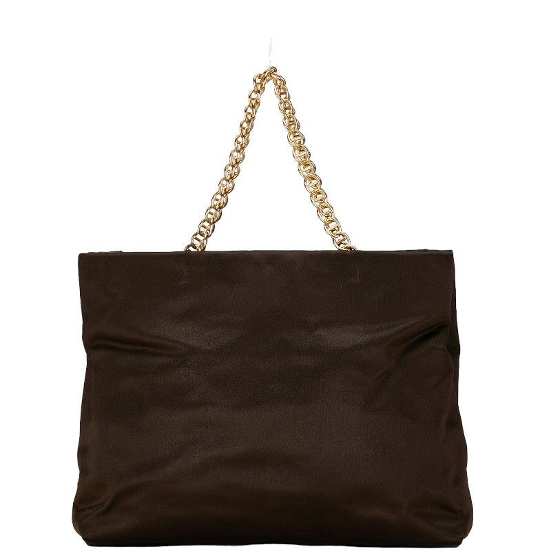 Prada Prada Prada Satin Triangle Logo Plate Chain Shoulder Tote Bag Brown Canvas Tote Bag in Very Good Condition Size ONE SIZE - 1 Thumbnail
