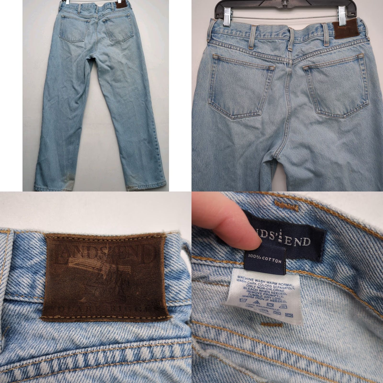Lands' End VTG Lands End Jeans Men's 34x28 Blue Light Wash Relaxed Straight Leg Jeans USA Regular Slim 5-Pocket Denim Cotton Belt Loops Buttons Mens Size US 34 / EU 50 - 8 Thumbnail
