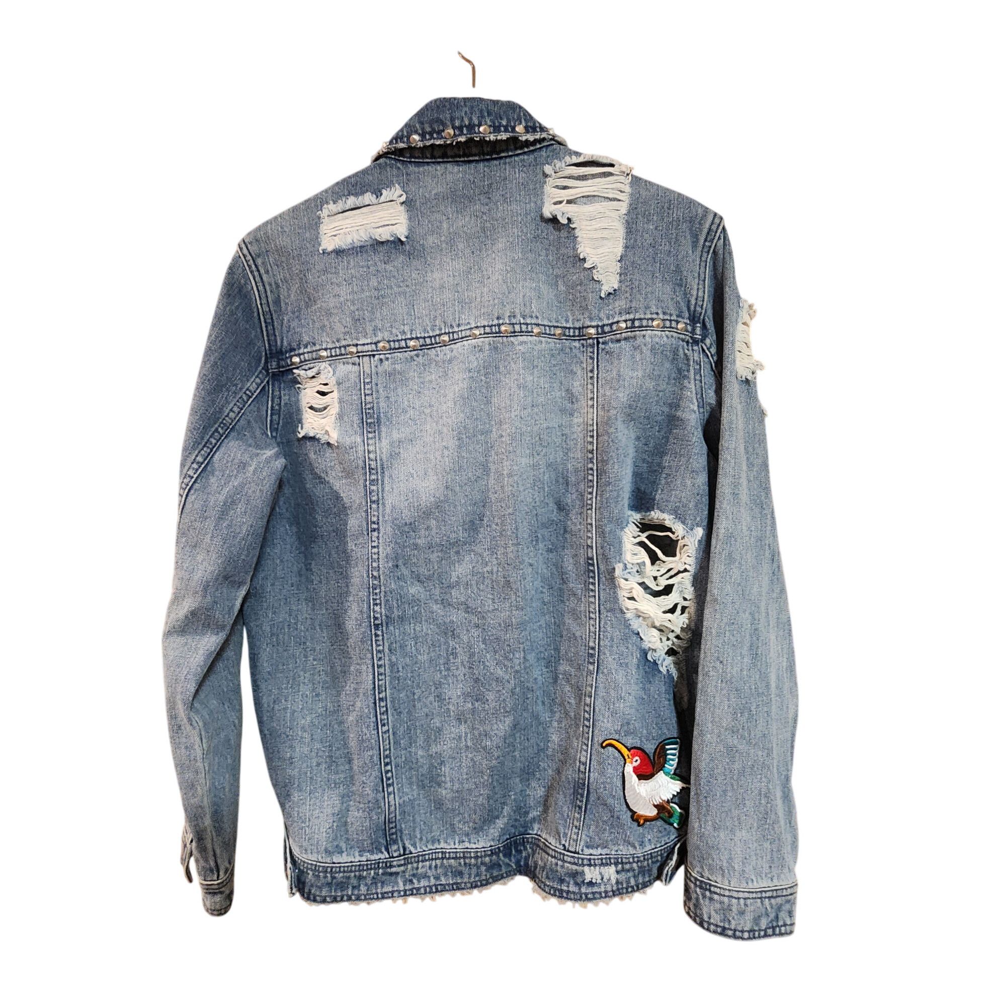 Other Distressed Denim Jacket With Embroidered Patches & Stud Deta Size M / US 6-8 / IT 42-44 - 2 Thumbnail