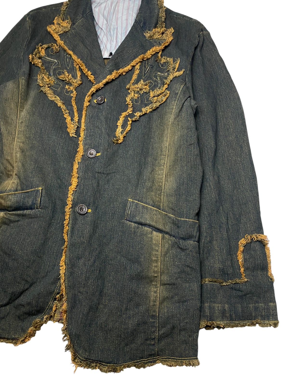 If Six Was Nine × Japanese Brand × Le Grande Bleu (L.G.B.) 2000's Tornado Mart Mudwash Fringe Tribal Denim Coat Size US M / EU 48-50 / 2 - 3 Thumbnail