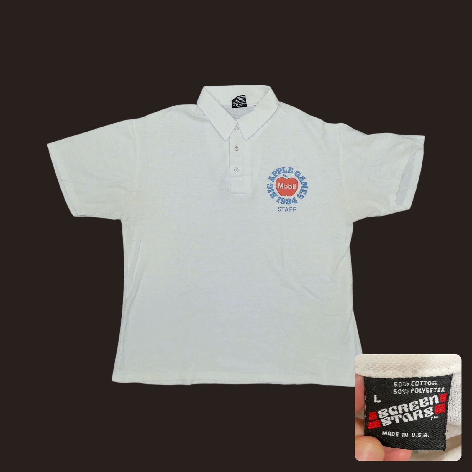 Vintage Screen Stars Vintage 1984 Mobil Oil Boxy Polo Shirt Size US M / EU 48-50 / 2 - 1 Thumbnail