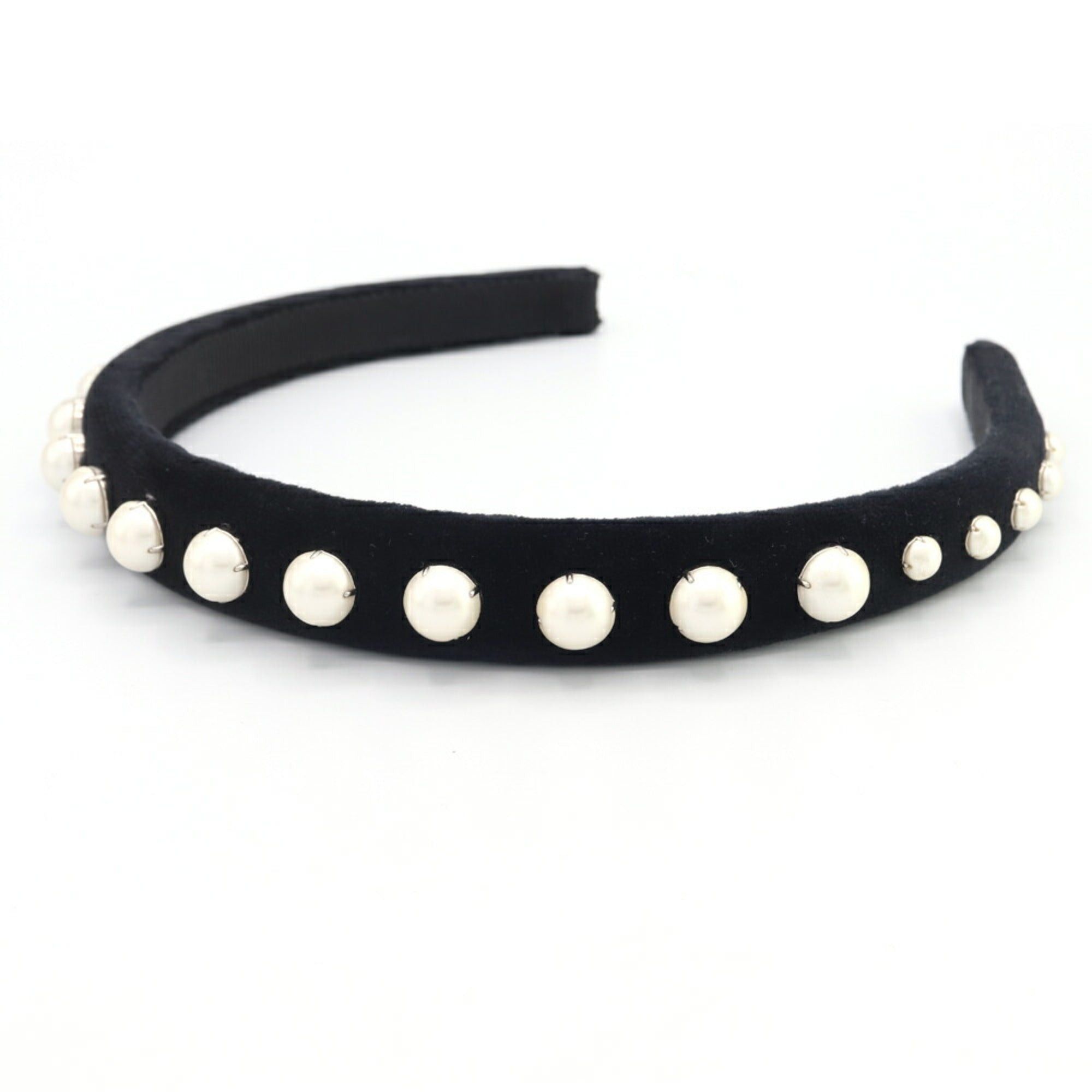 image of Miu Miu Miu Headband Black Velor Fake Pearl Women's Hair Clip Miumiu