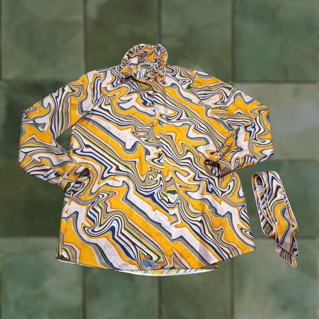 Vintage Dice Kayek Silk Printed Button Up Top Sz 34 US XS Size XS / US 0-2 / IT 36-38 - 1 Thumbnail